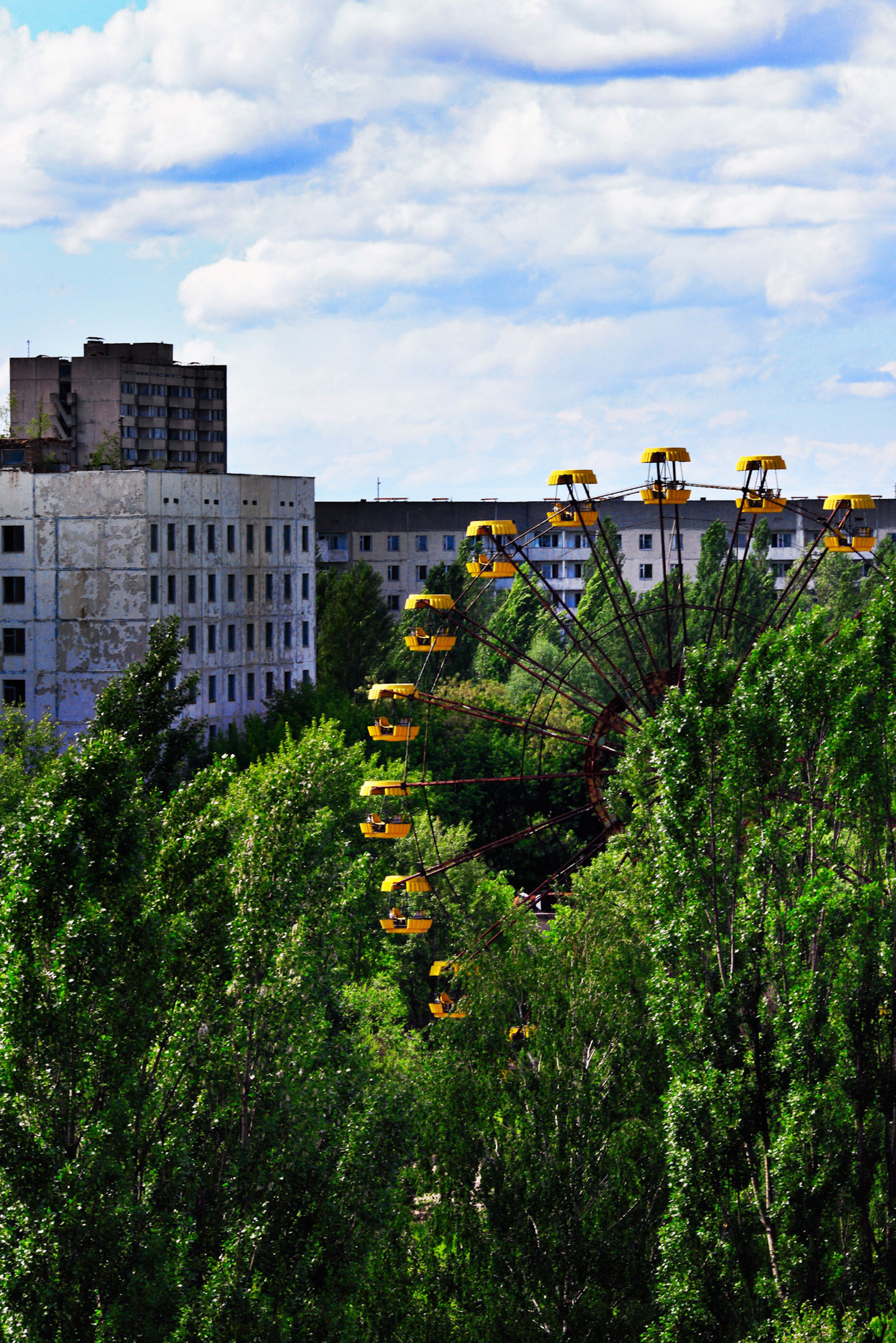 The Ferris wheel stands in a small amusement park in the abandoned city of Pripyat, Ukraine, located in the Chernobyl Exclusion Zone. The amusement park was scheduled to officially open on May 1, but the city was evacuated on April 27, 1986.