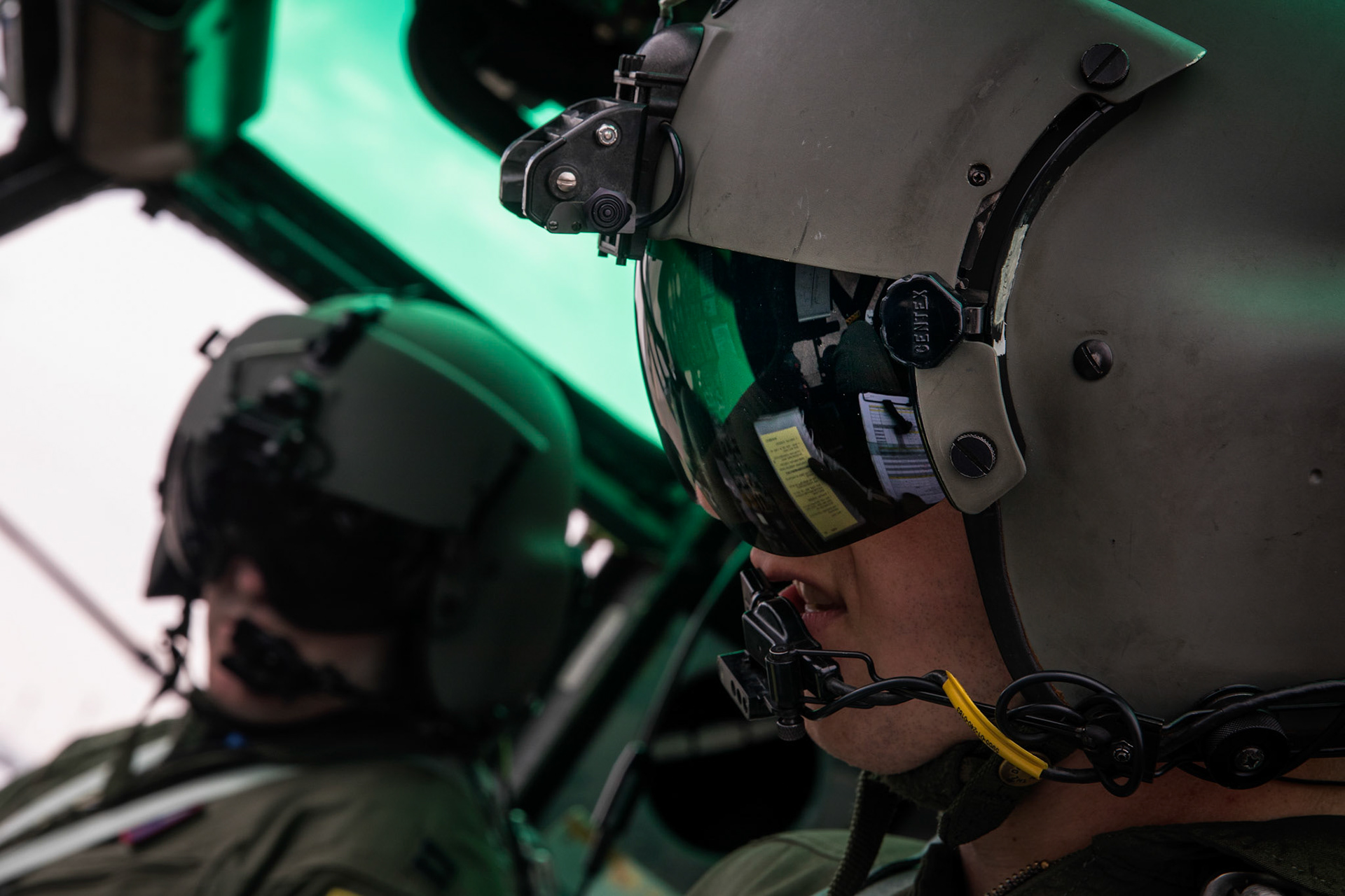 (Right to left) Capt. Jonathan Palka and Capt. Jonathan Coffey, 459th Airlift Squadron UH-1N pilots, prepare to take off at Yokota Air Base, Japan, Sept. 17, 2016, during the 2016 Japanese-American Friendship Festival. The 459 AS demonstrated their airlift capabilities to festivalgoers. Yokota welcomed over 135,000 visitors for the festival. (U.S. Air Force photo by Yasuo Osakabe/Released)