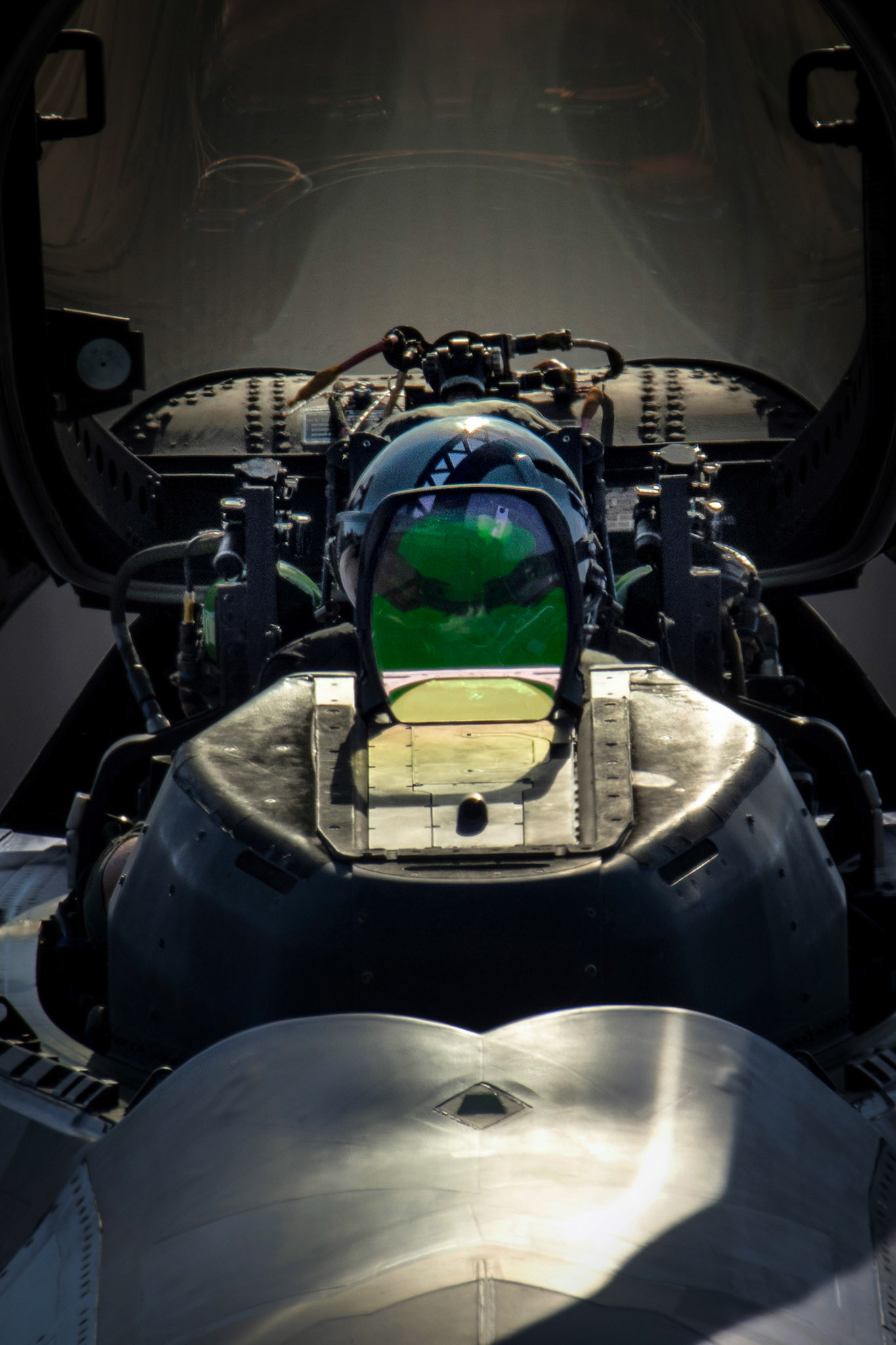 An U.S. Air Force F-22 raptor pilot assigned to the 199th Fighter Squadron opens his cockpit canopy after landing at Yokota Air Base, Japan, May 17, 2024, to participate in the Japanese-American Friendship Festival. 302,000 visitors attended the event designed to bolster the bilateral relationship shared between the U.S. and Japan. (U.S. Air Force photo by Yasuo Osakabe)