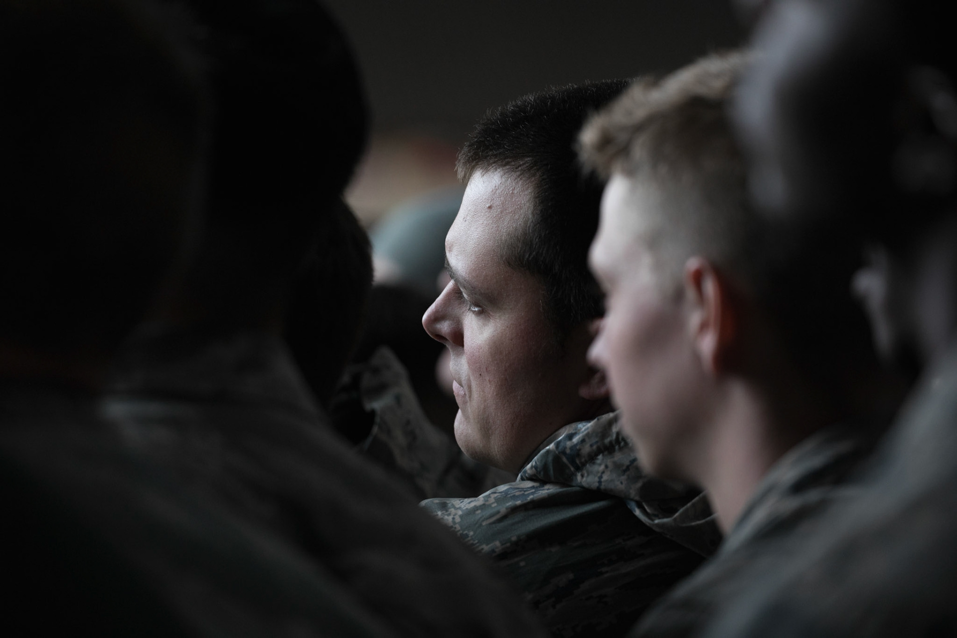 Crew chiefs with the 374th Aircraft Maintenance Squadron listen to a speech by Maj. David Mueller, 374th AMXS commander, during the official C-130H Hercules farewell ceremony at Yokota Air Base, Japan, Oct. 16, 2017. Yokota was the last active-duty location to to operate the C-130H. (U.S. Air Force photo by Yasuo Osakabe)