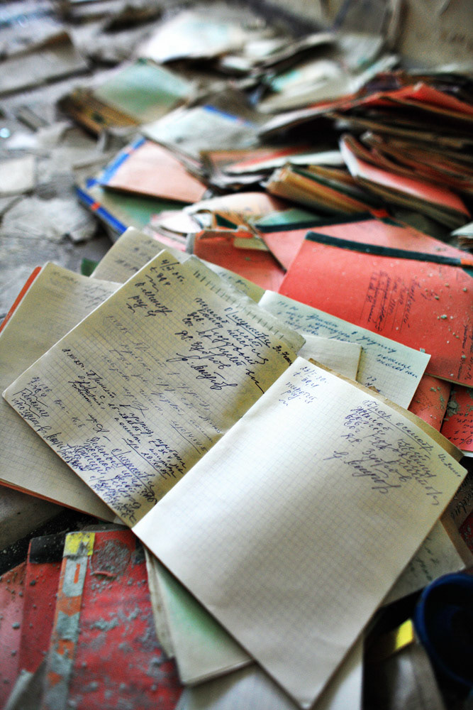 There is scattering documents to the four winds at a kindergarten, Pripyat.