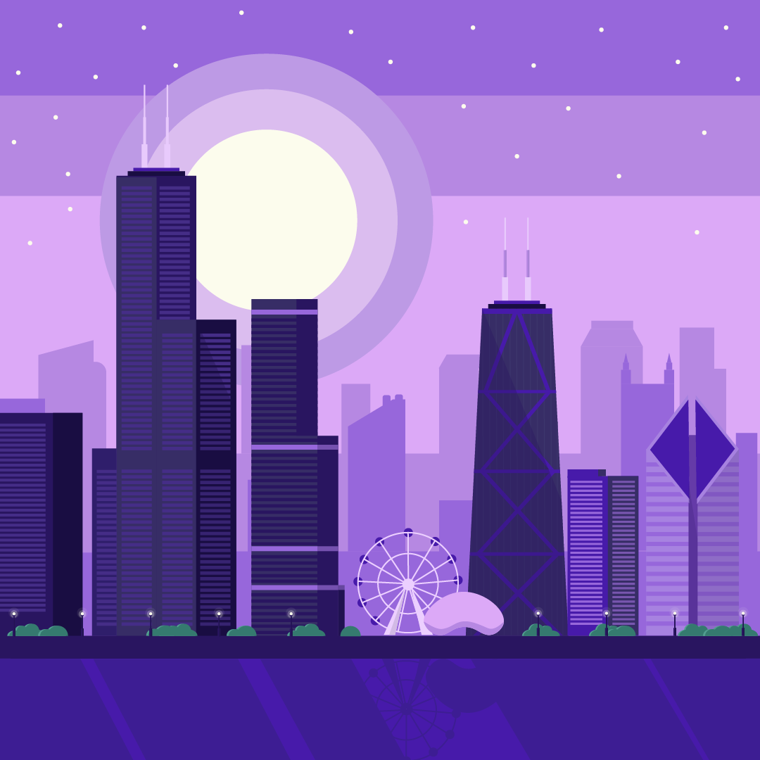 Just for Fun: I tried to include more detail and accuracy in this cityscape of Chicago! My favorite part of this illustration was probably either the ferris wheel or the Willis Tower!