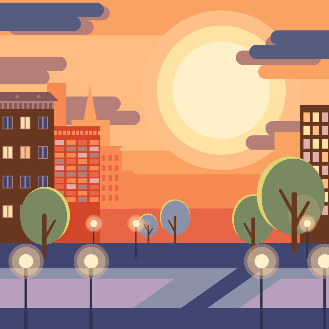 Just for Fun: My first attempt at creating cityscapes through vector illustration! I was inspired by a photo I saw online and decided to build off of that work.