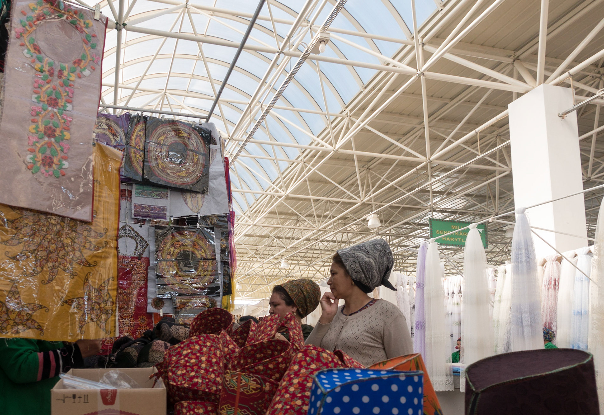 Ashgabat: Market - All married women have same headdress style.