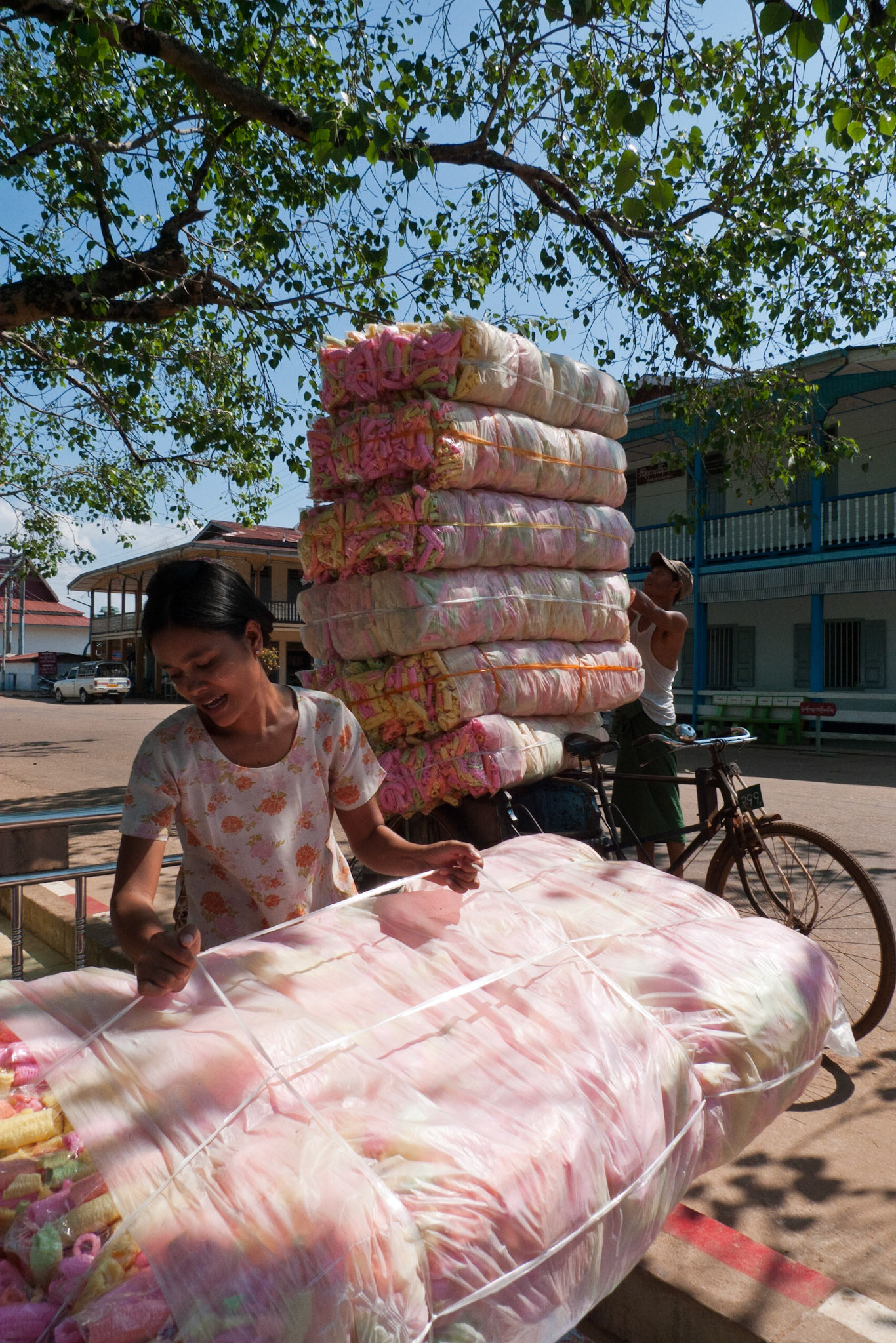 Yele Pagoda: Bicycle delivering food for fish.