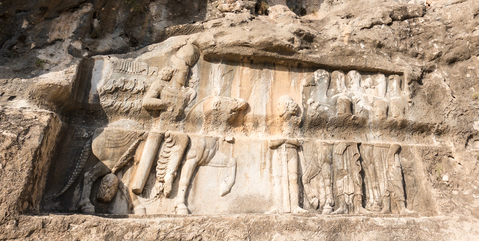 Bishapur: Bas reliefs - defaced by water chanel installed previous century