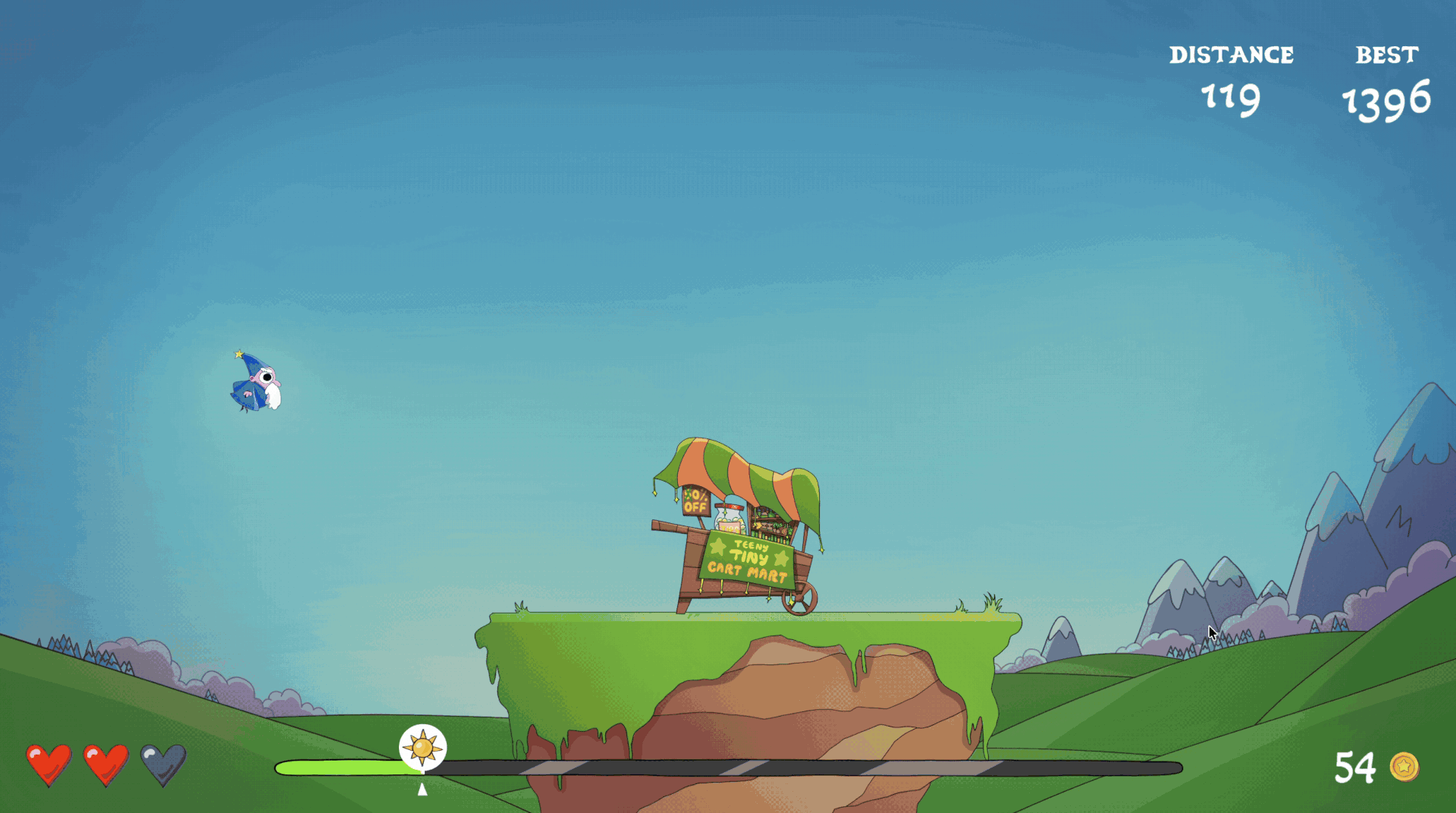 Items at the teeny tiny cart mart give extra time, health, and wealth!