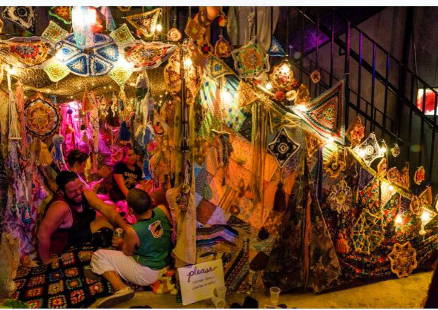 Kizza created a cozy knitted wonderland under staircase
