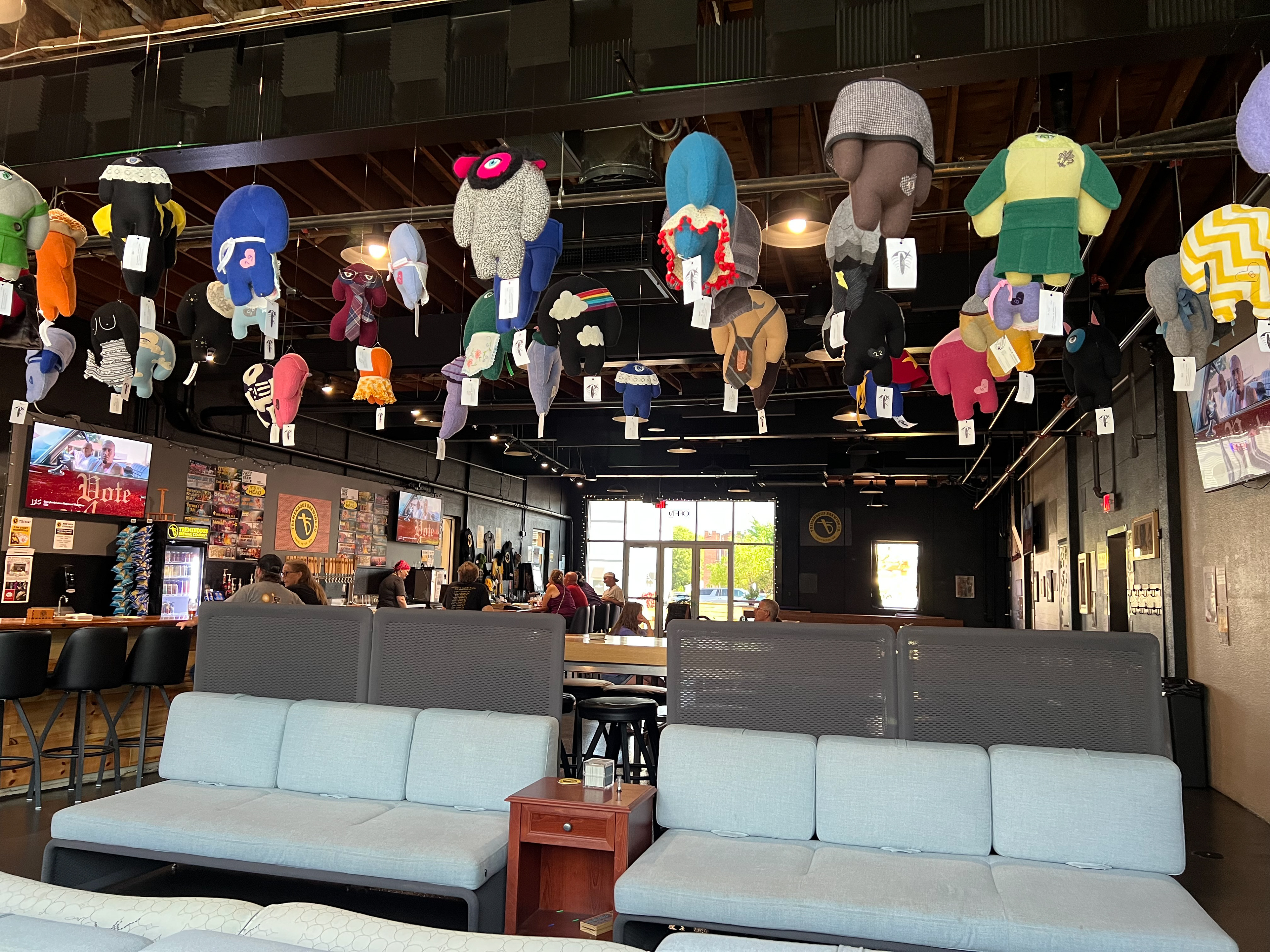 ceiling installation at Tremendous Brewing Company, Art Stroll of Saint Peter (MN), 2025