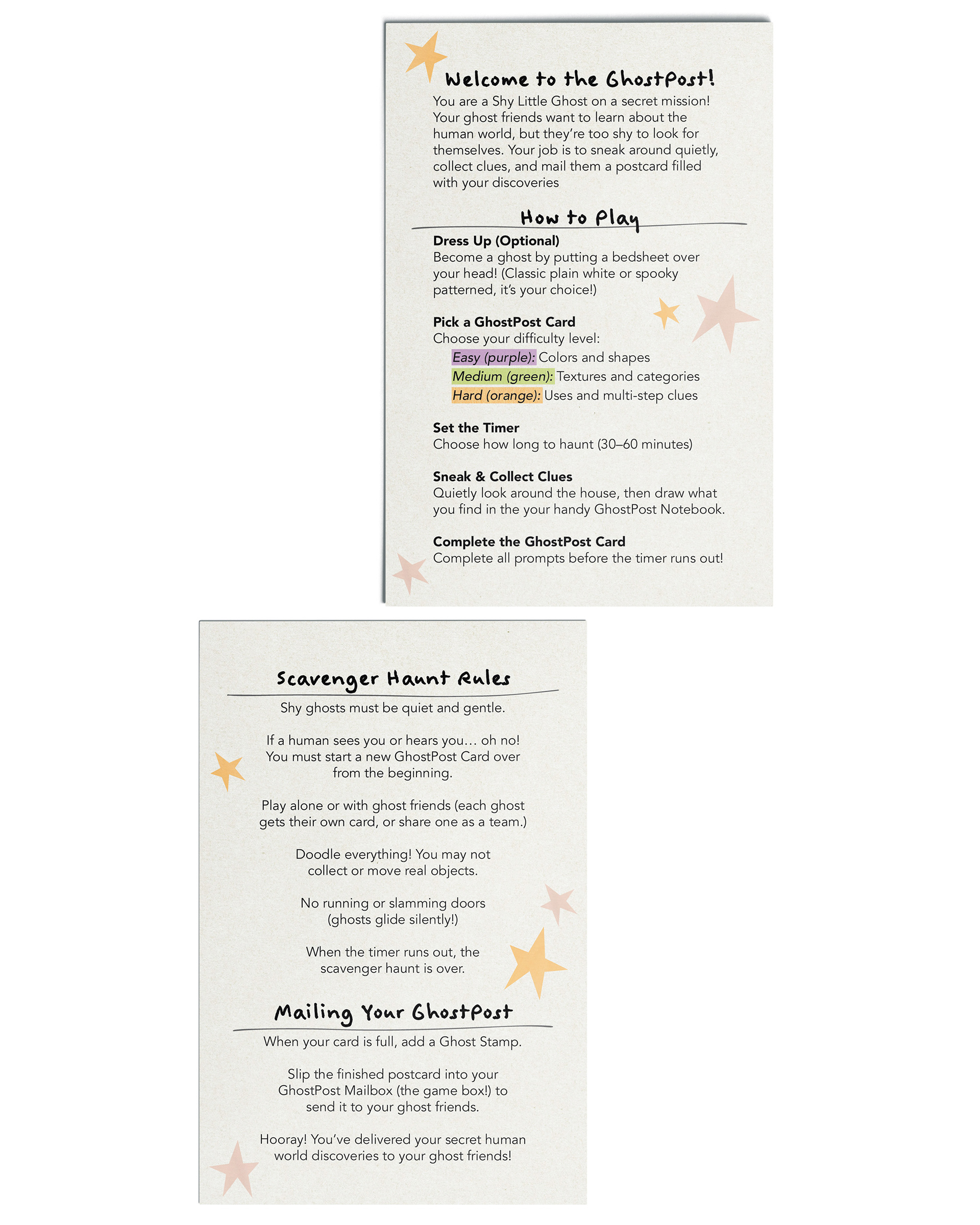 rules card (front & back)