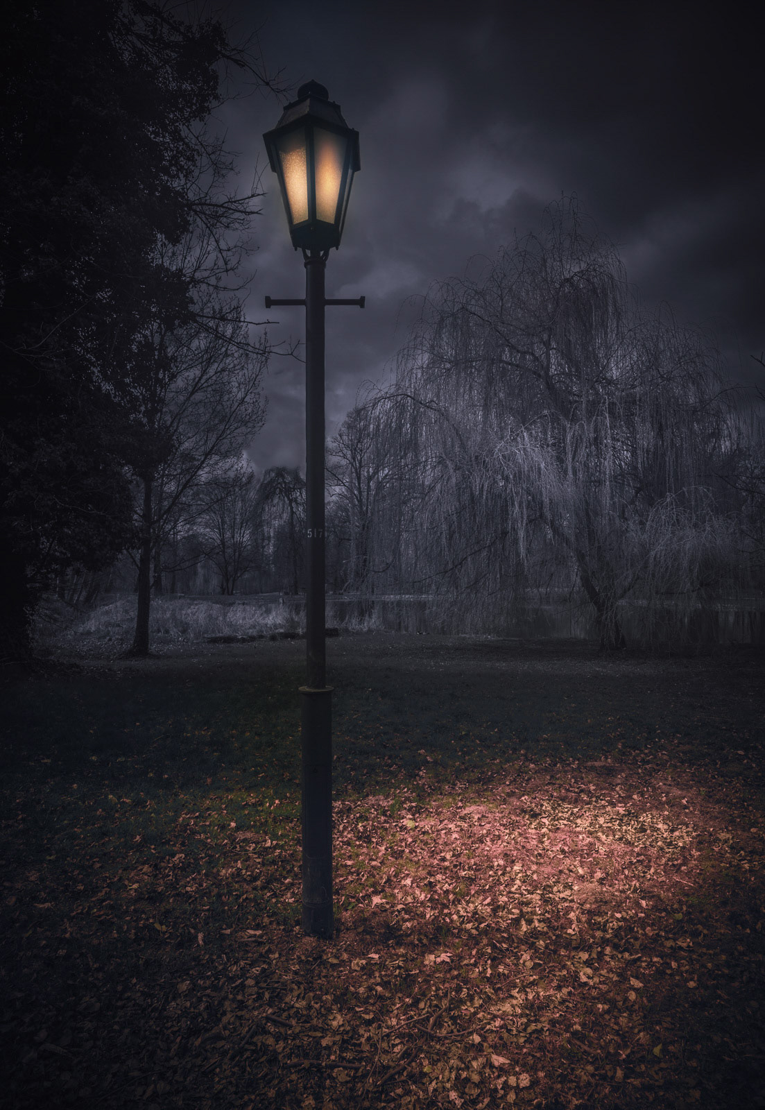 The night has come to the park. Melancholic and kind of surrealistic scene.