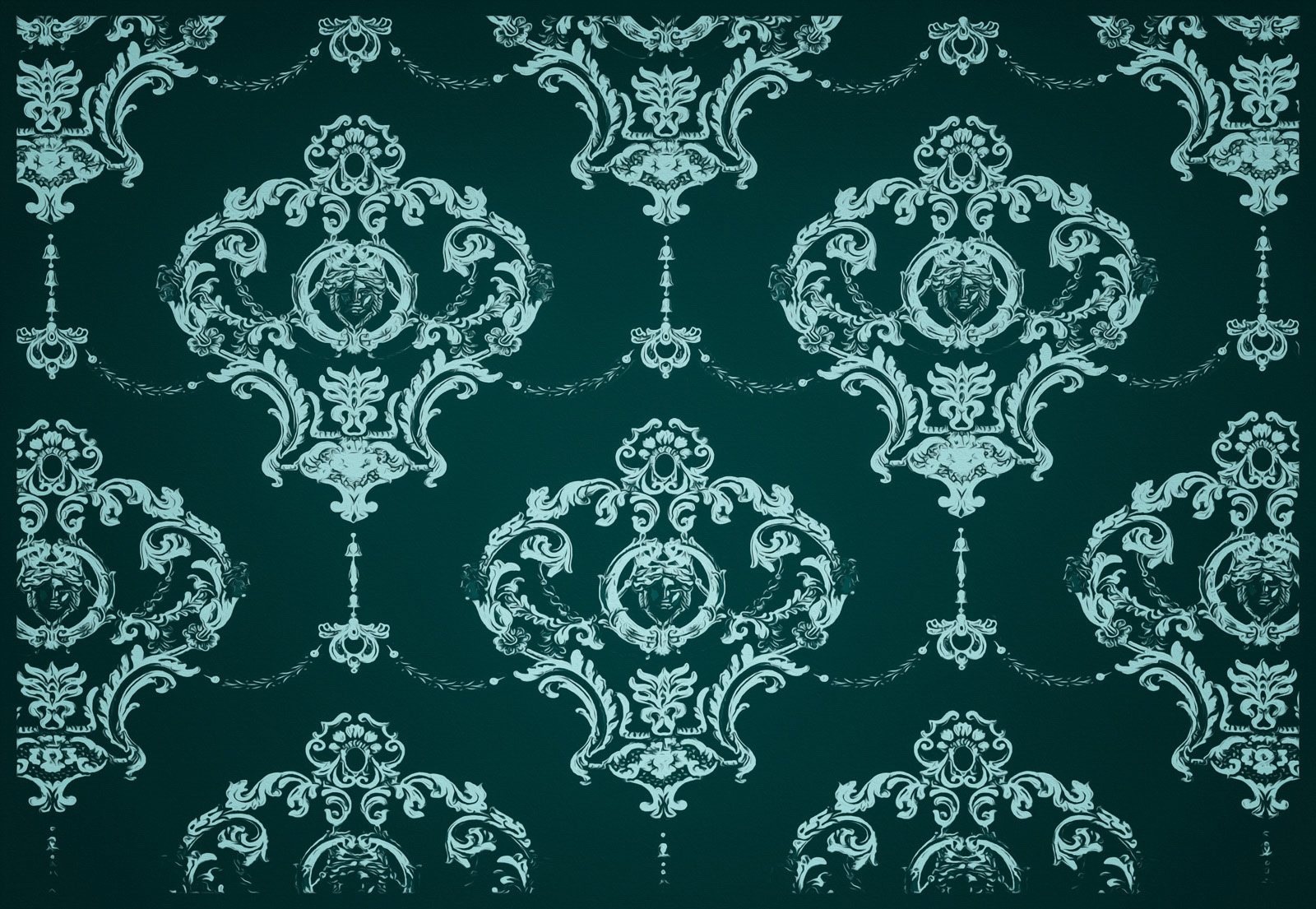 A golden green face pattern picture, taken from a plastic surface.