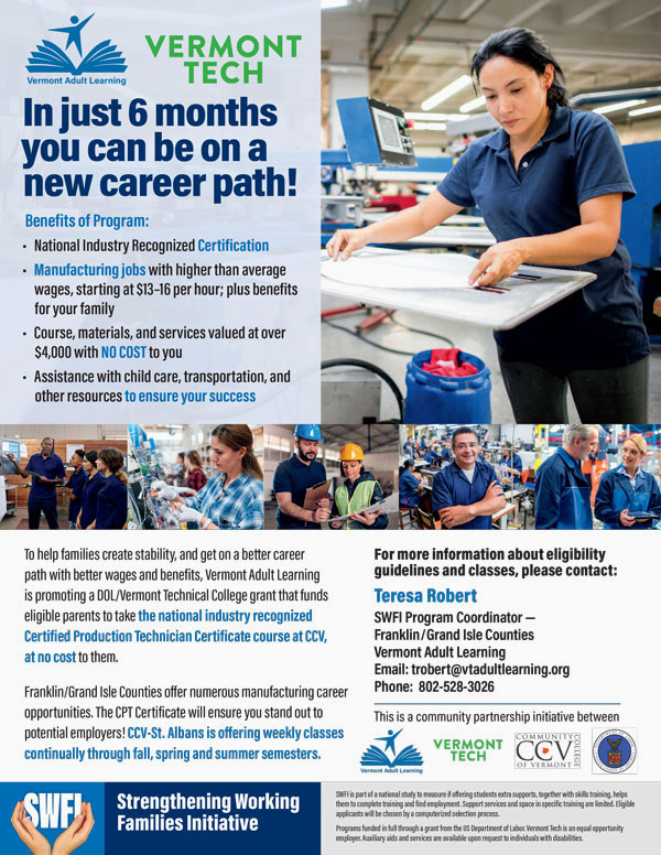 Flyer for Vermont Adult Learning