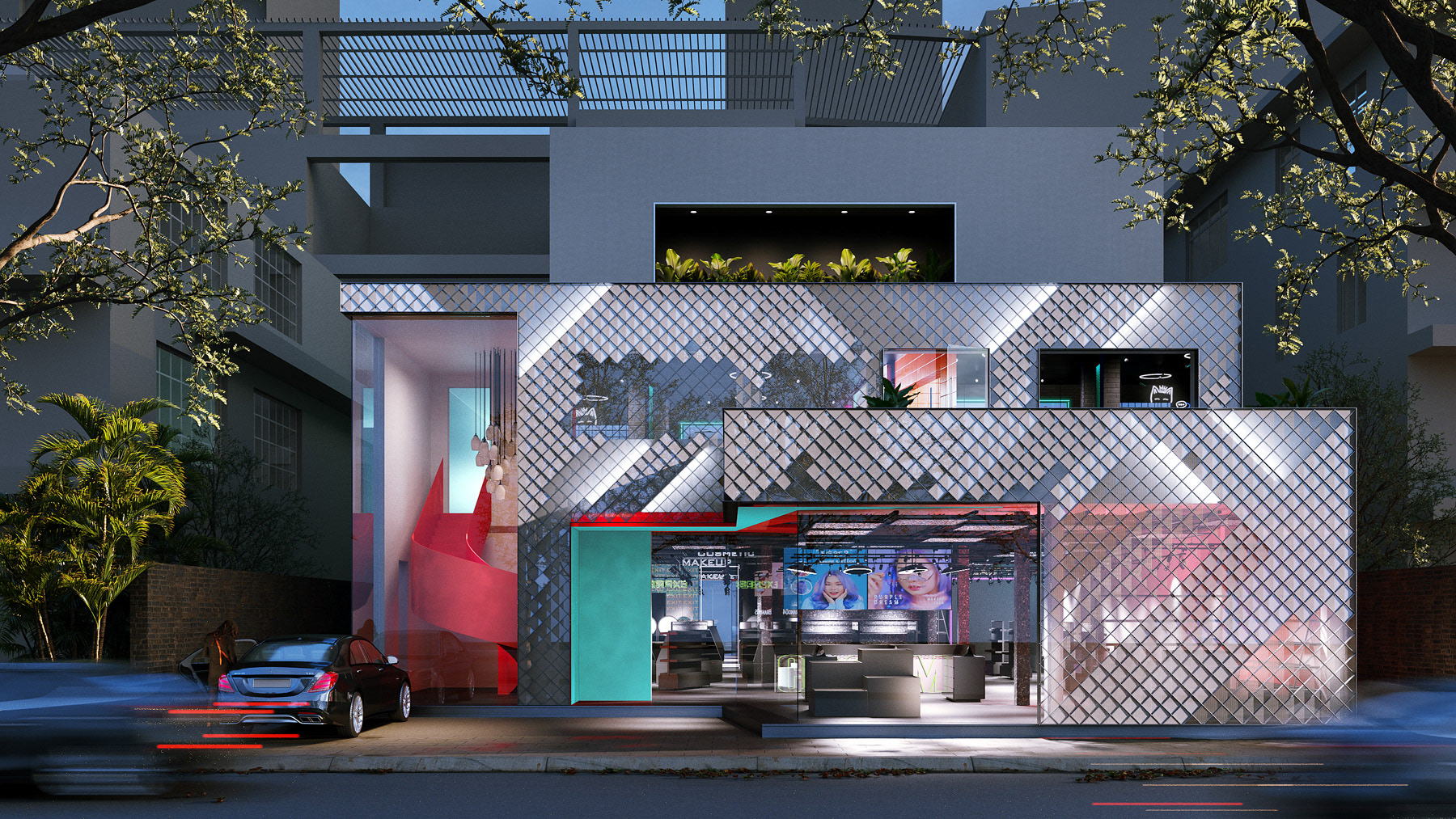 RENDER OF THE NEW FACADE AT NIGHT TIME