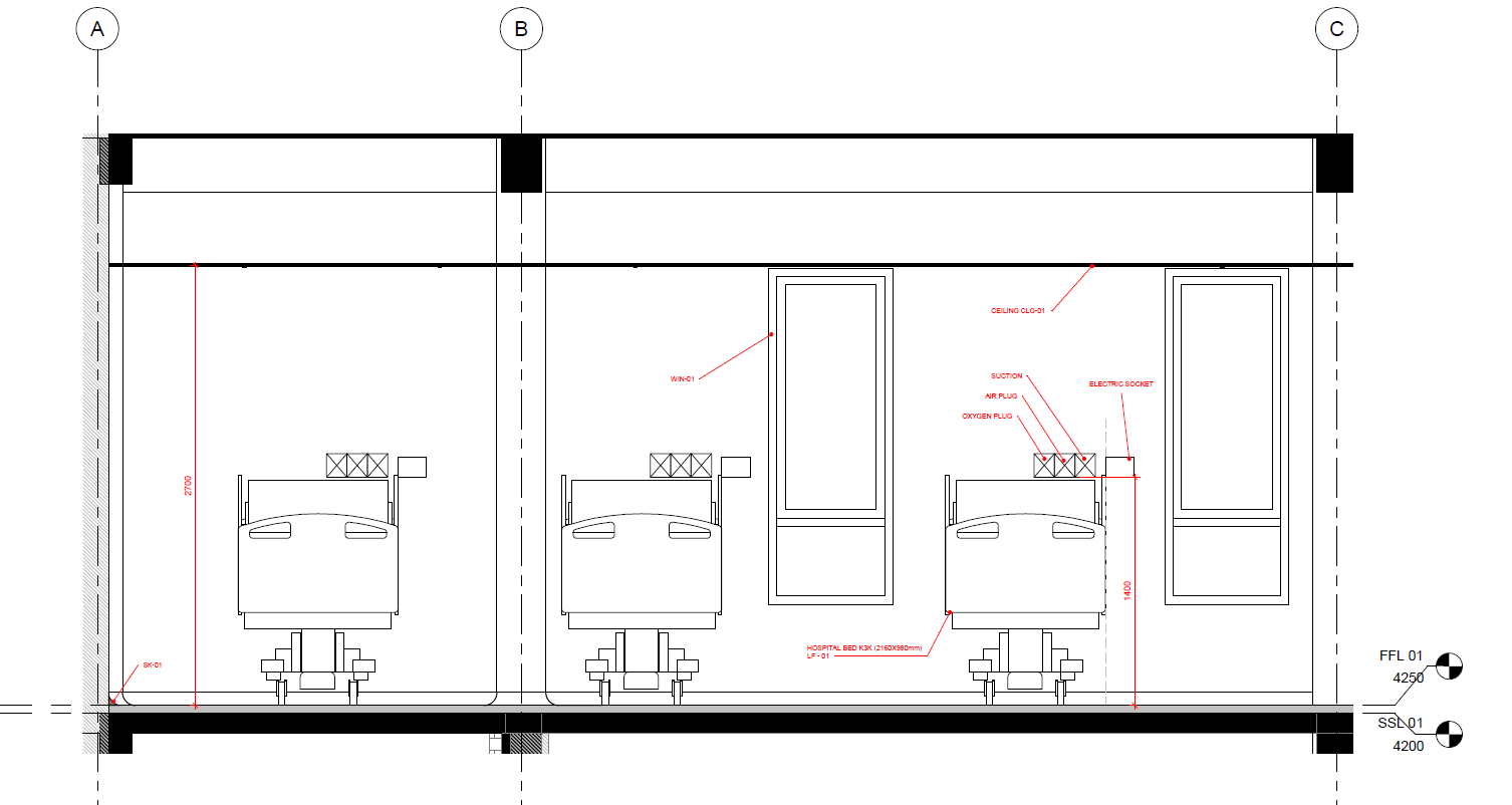 Patient Ward Internal elevation