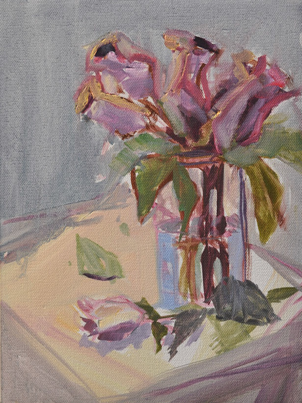 "Roses in Studio" Oil on Canvas 12"x9" November 2019