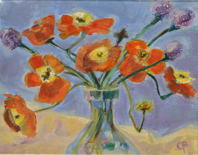 "Poppies from My Garden" Acrylic on Canvas 11"x14" March 2020