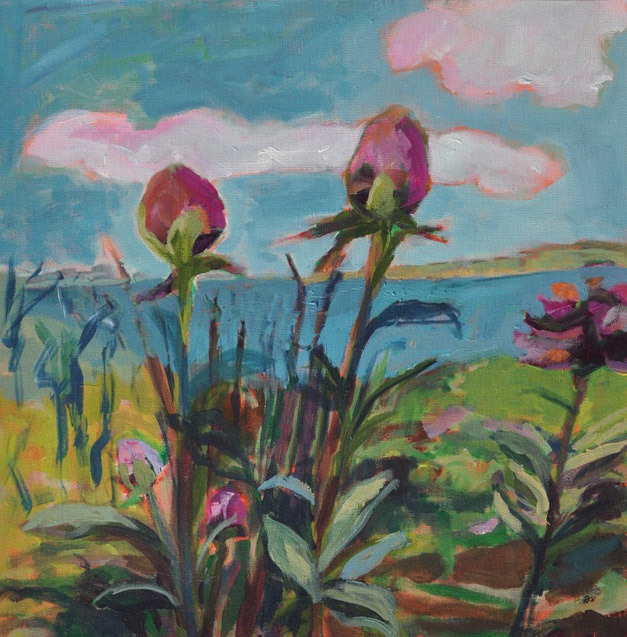 "Peonies on the Horizon" Acrylic on Canvas 20"x20" 2016