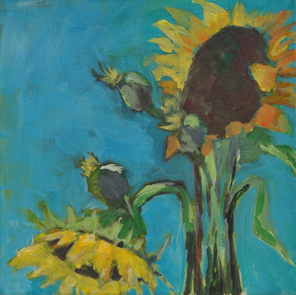 "Sunflowers in the Studio" Acrylic on Canvas 12"x12" 2016