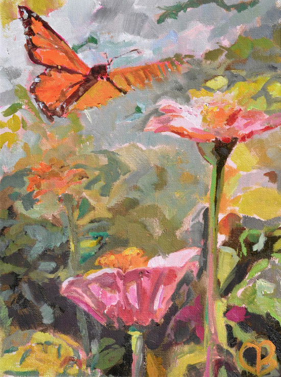 "Monarch in Flight" Oil on Linen 9"x12" August 2020