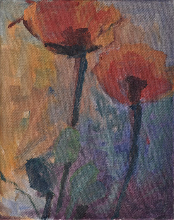"Poppies Growing" Acrylic on  Canvas 10" x 8" 2013