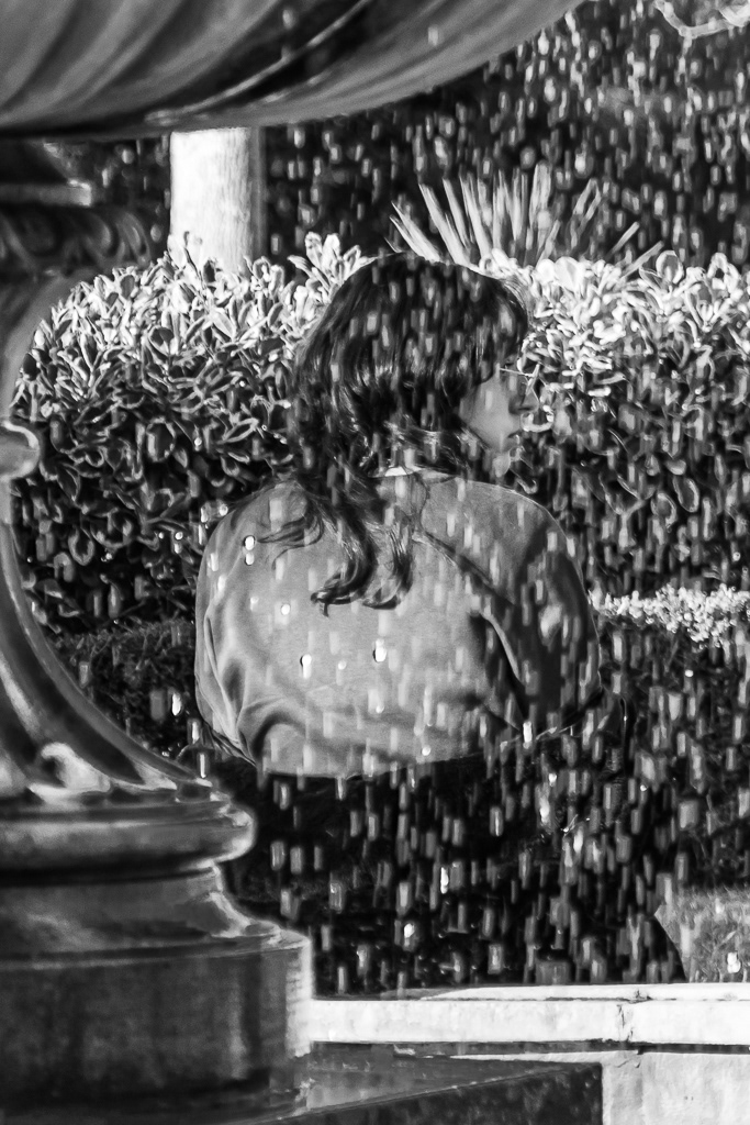 Behind the fountain