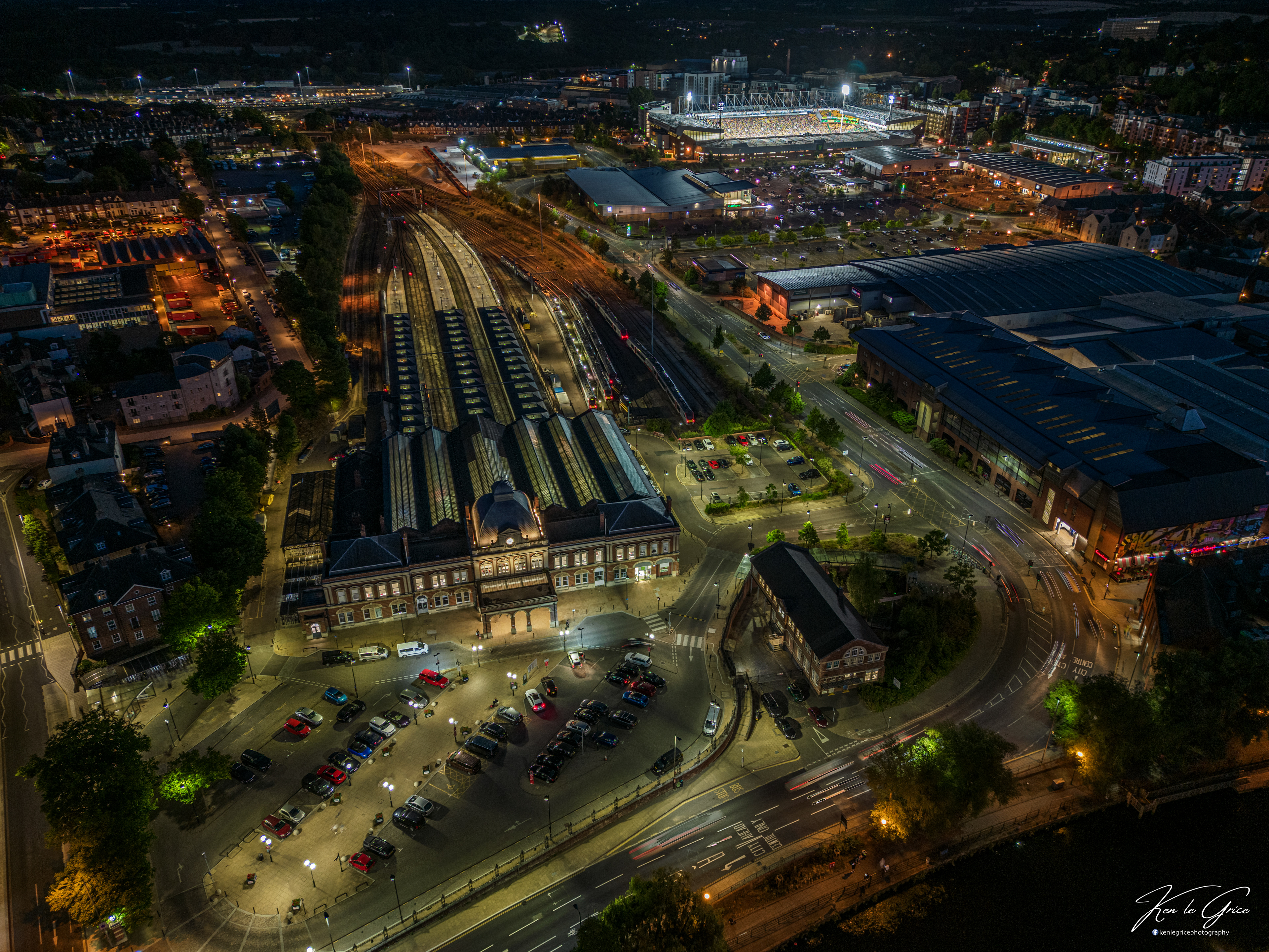 Norwich Railway Station with Carrow Road in the background