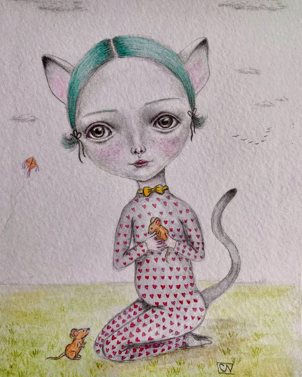 "Guardian of Tiny Creatures" Graphite and Watercolor illustration on paper