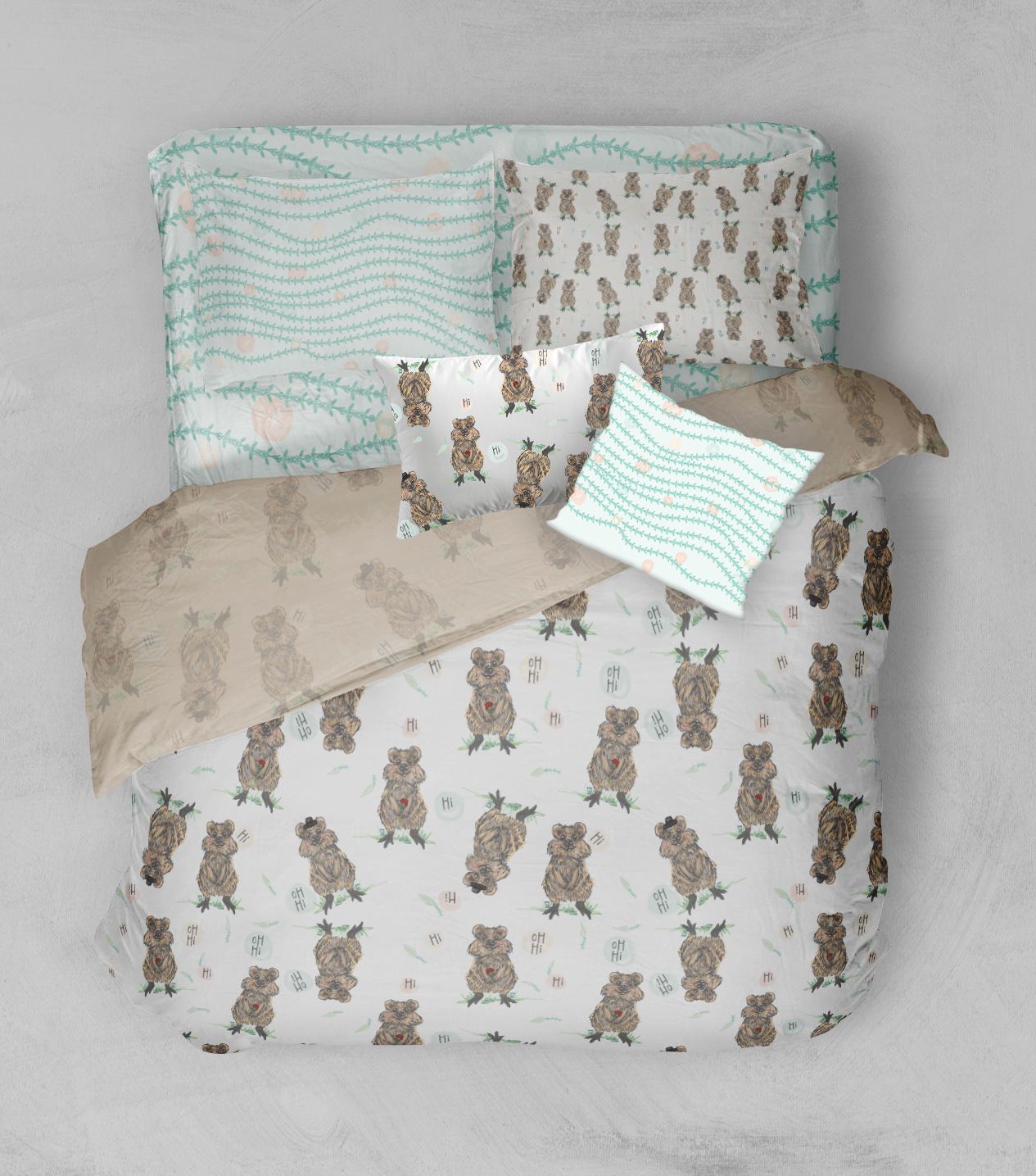"Friendly Quokka" Bed Set