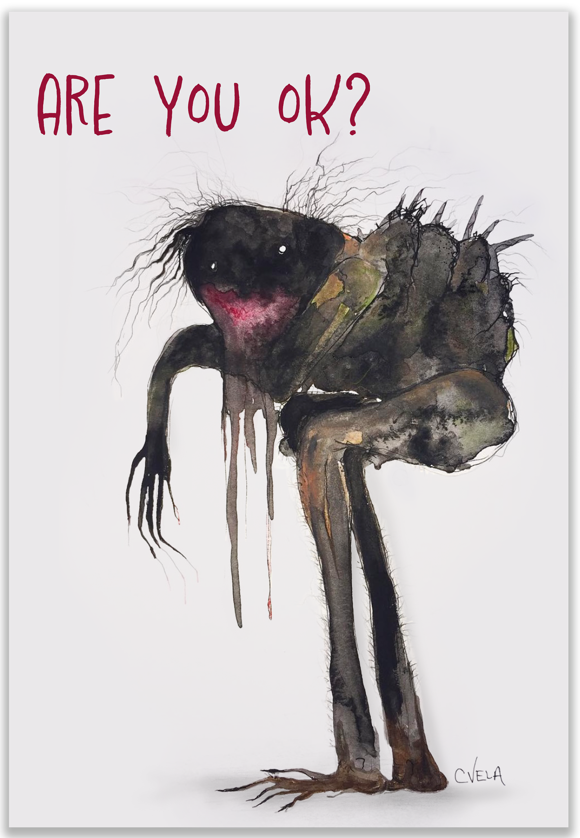 "Are You Ok?" Nightmare monster is a bit frazzled, but he still cares. Cheer Up Monsters Greeting Card series
