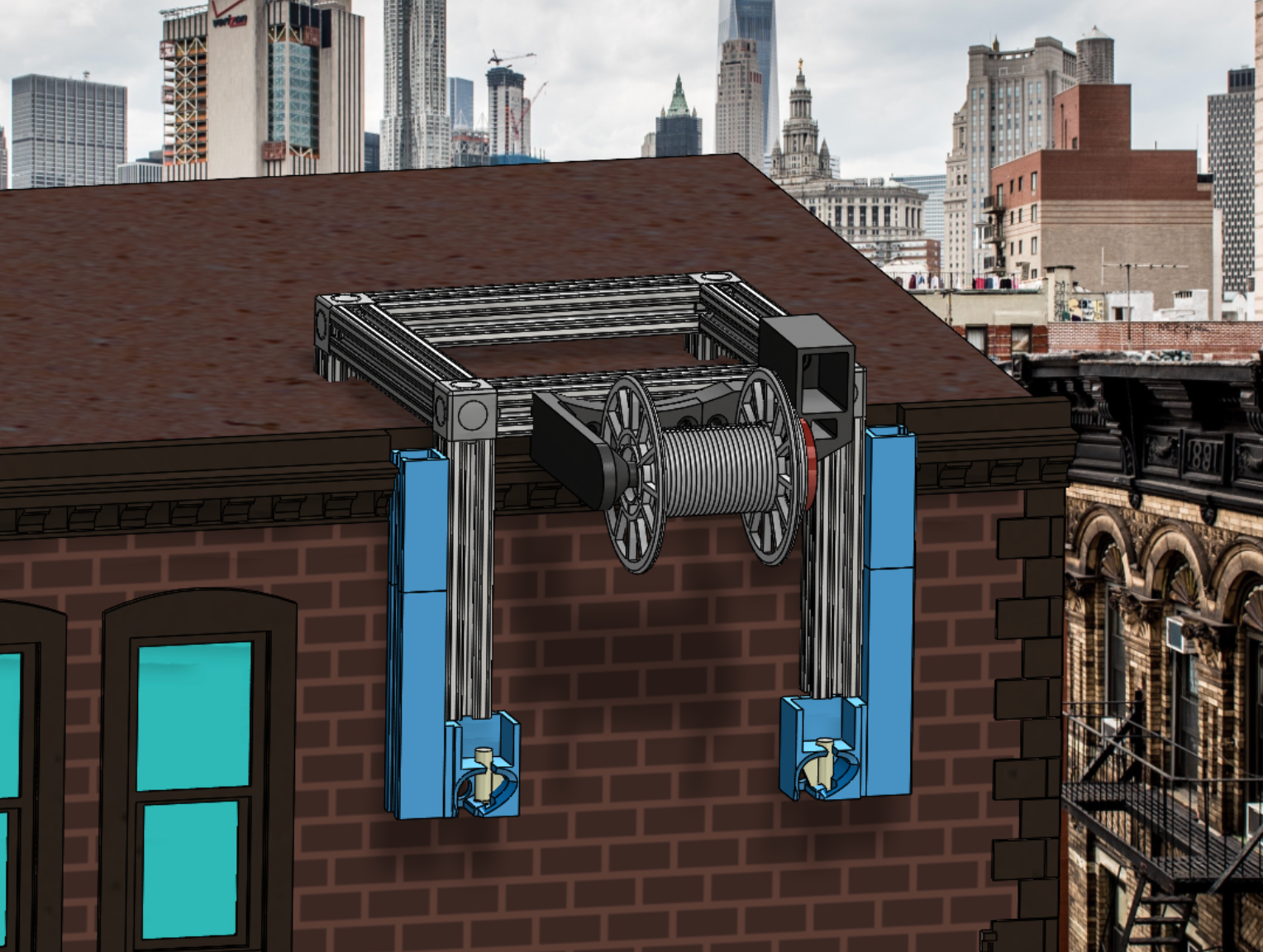 Clamp with attached winch is installed