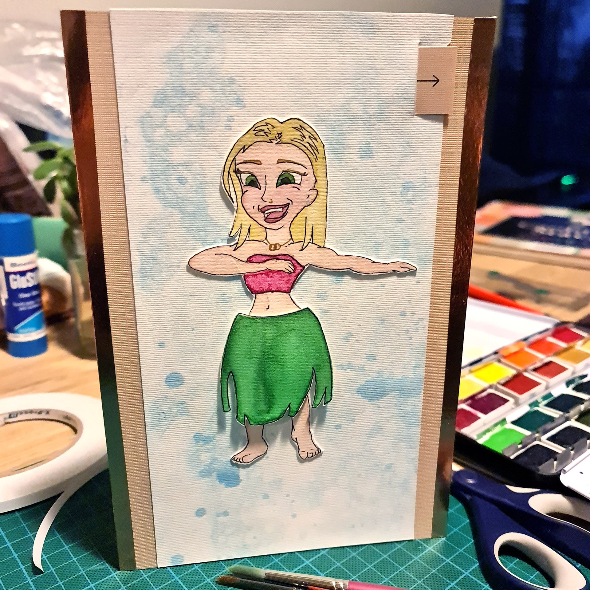 Dancing Hula Girl pop-up card