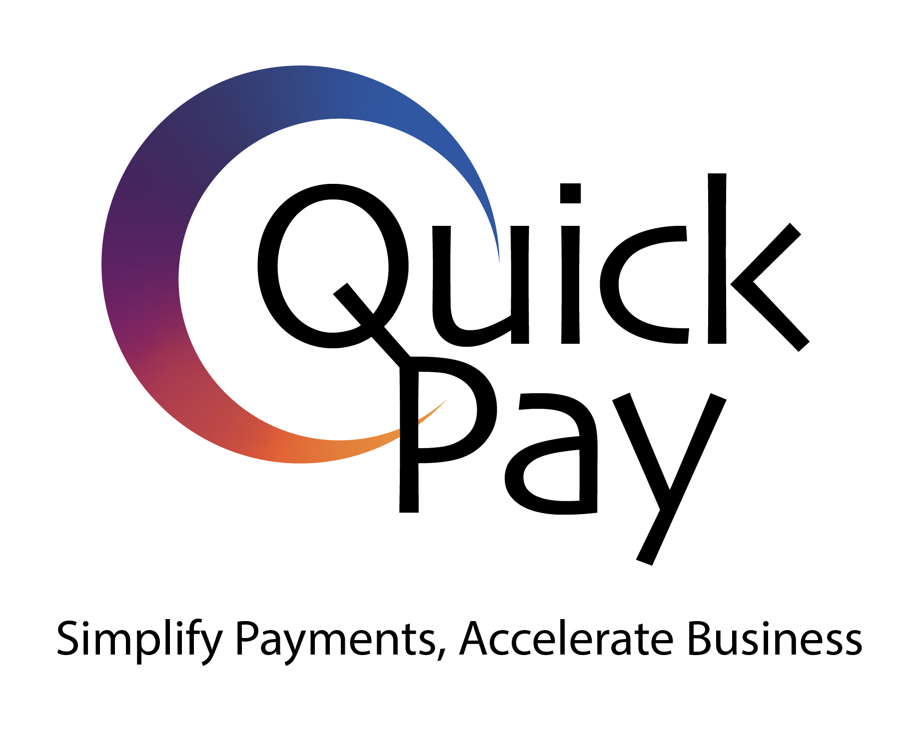 QuickPay brand logo with a half circle going from blue to orange, representing fast movement.