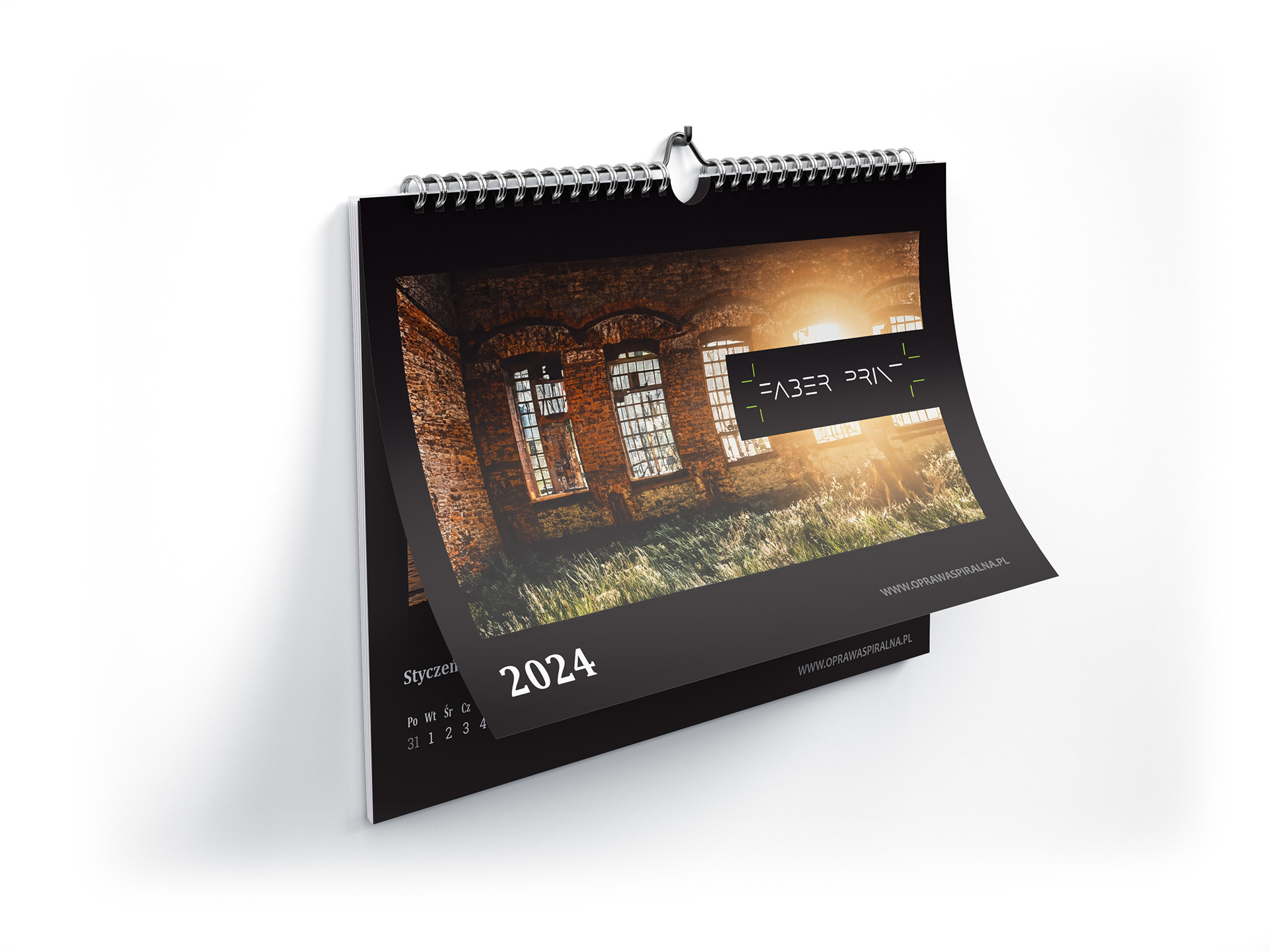 kalendarz ścienny miesięczny, spirala metalowa srebrna