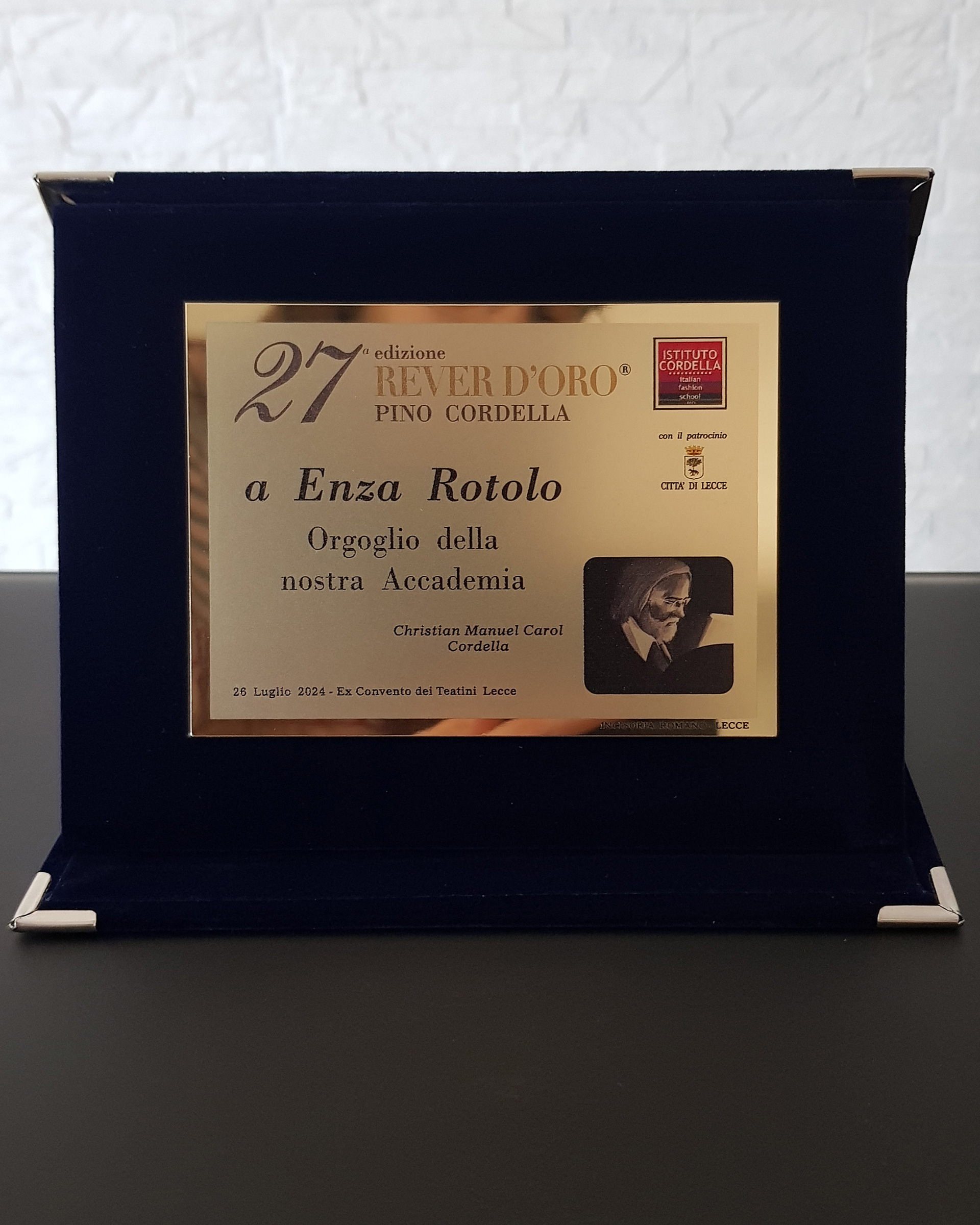 Honored for Outstanding Achievement by Istituto Cordella, during the 27th edition of Rever d'Oro