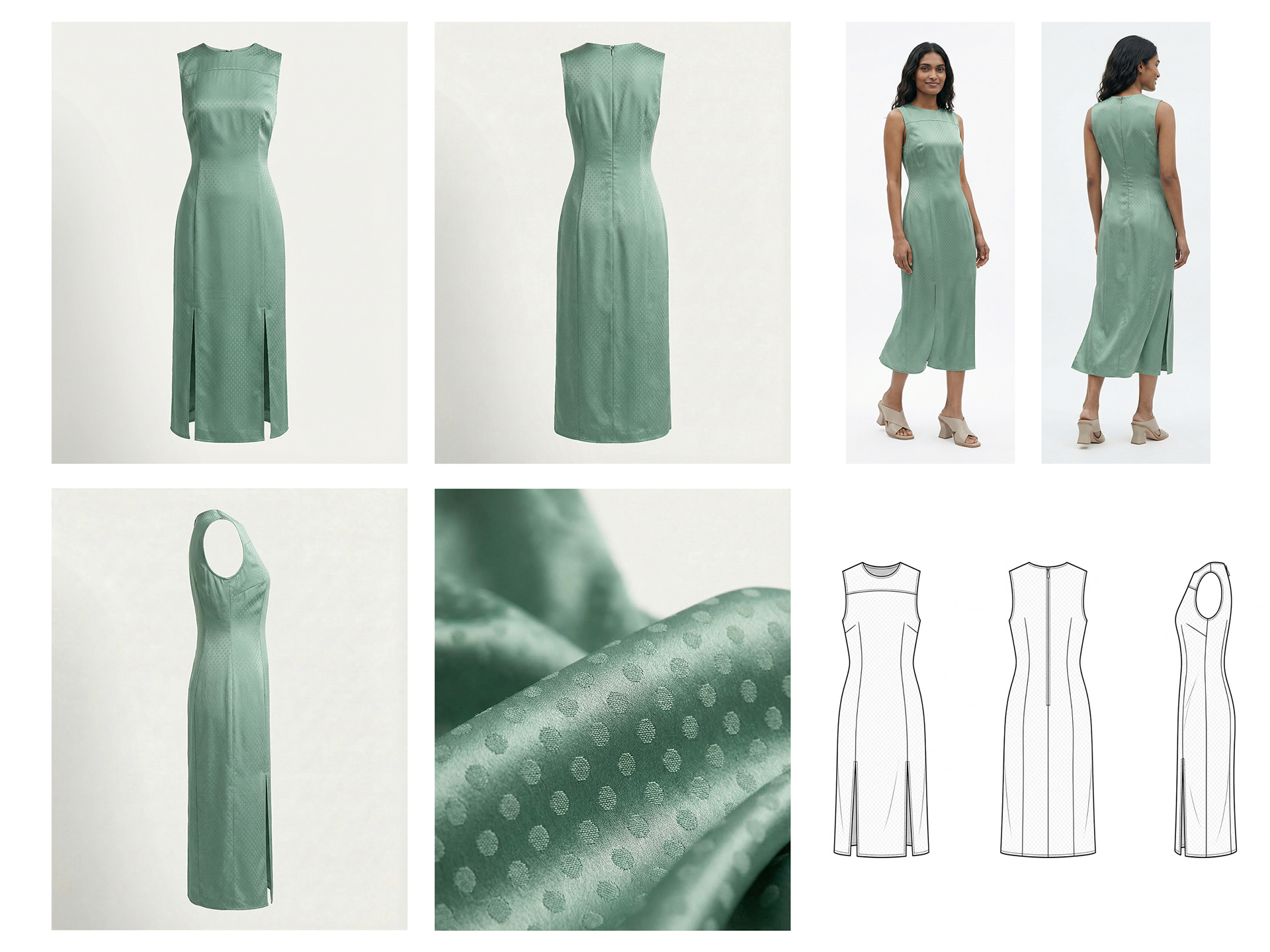 Design + E-commerce-ready photoshoot on model + E-commerce-ready Flat Shots on ghost mannequins + Technical Drawings