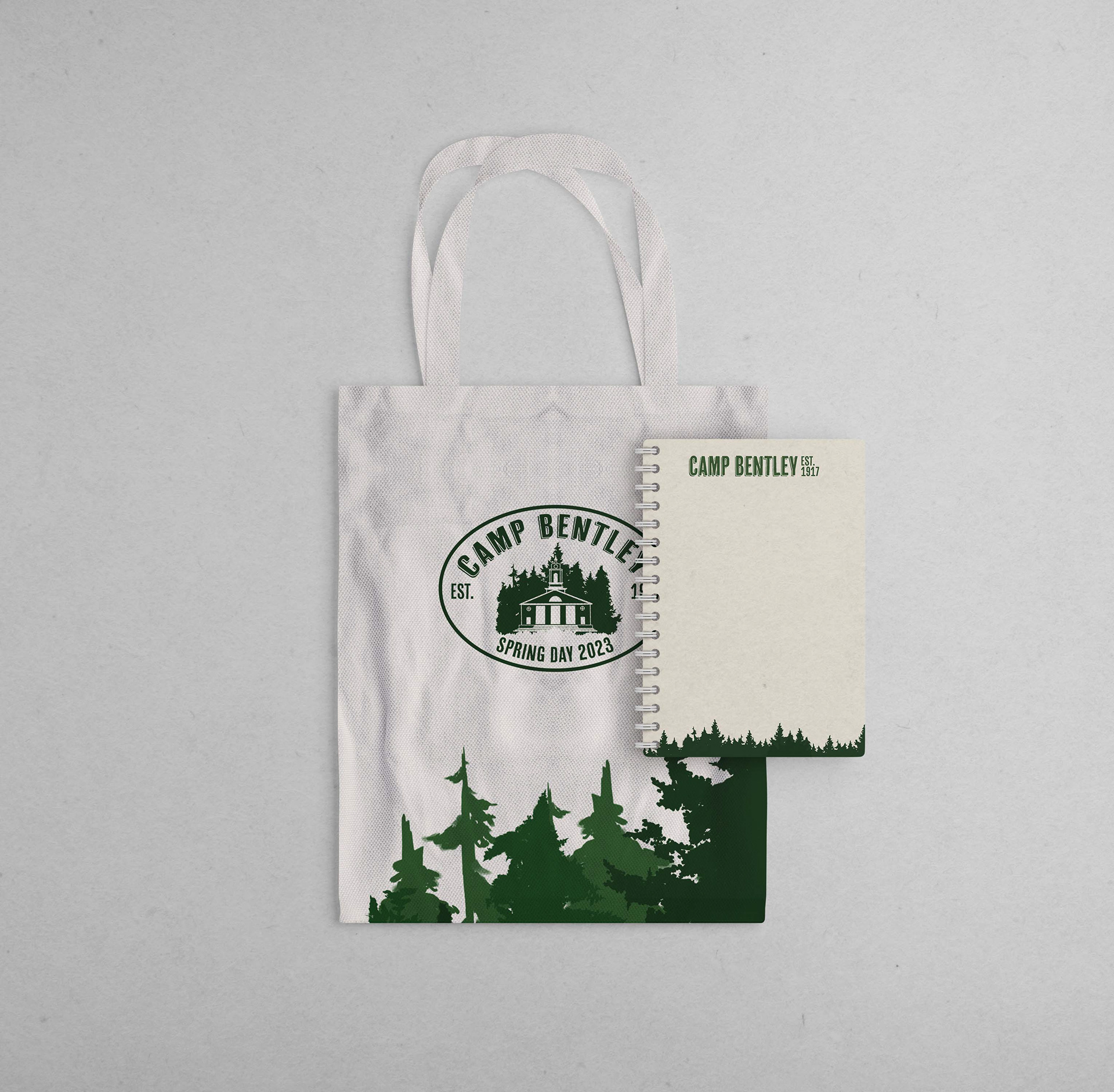 Camp Bentley Canvas Bag and Notebook Mockup