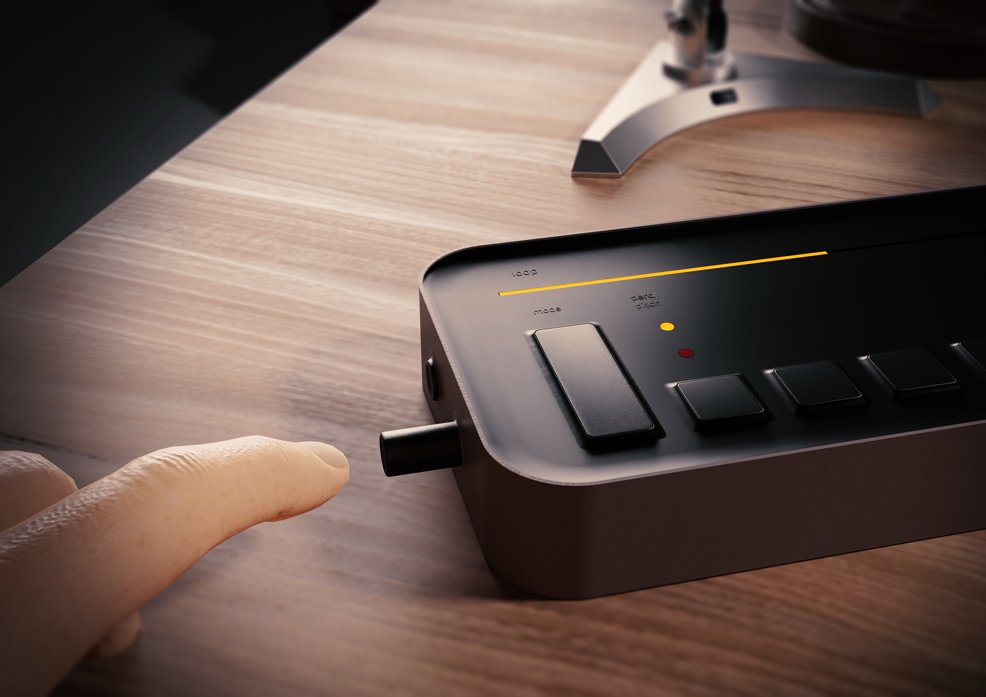 The user pushes the microphone/striker releasing it from the main body