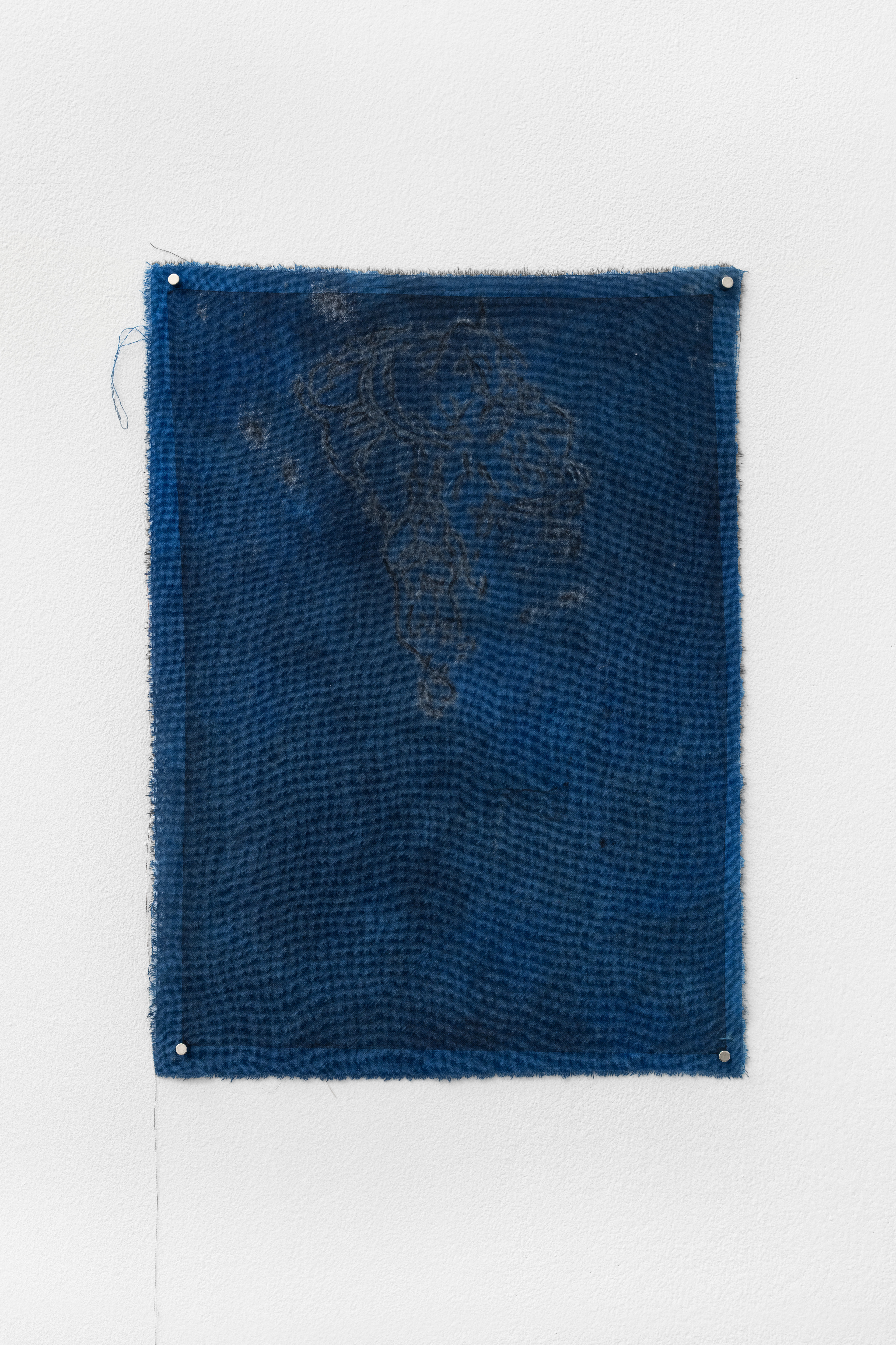 hemorrhaged mercury (unsung), 2025, Gravure print, chalk, ink, pigment dye on cotton, 34 x 24,5 cm