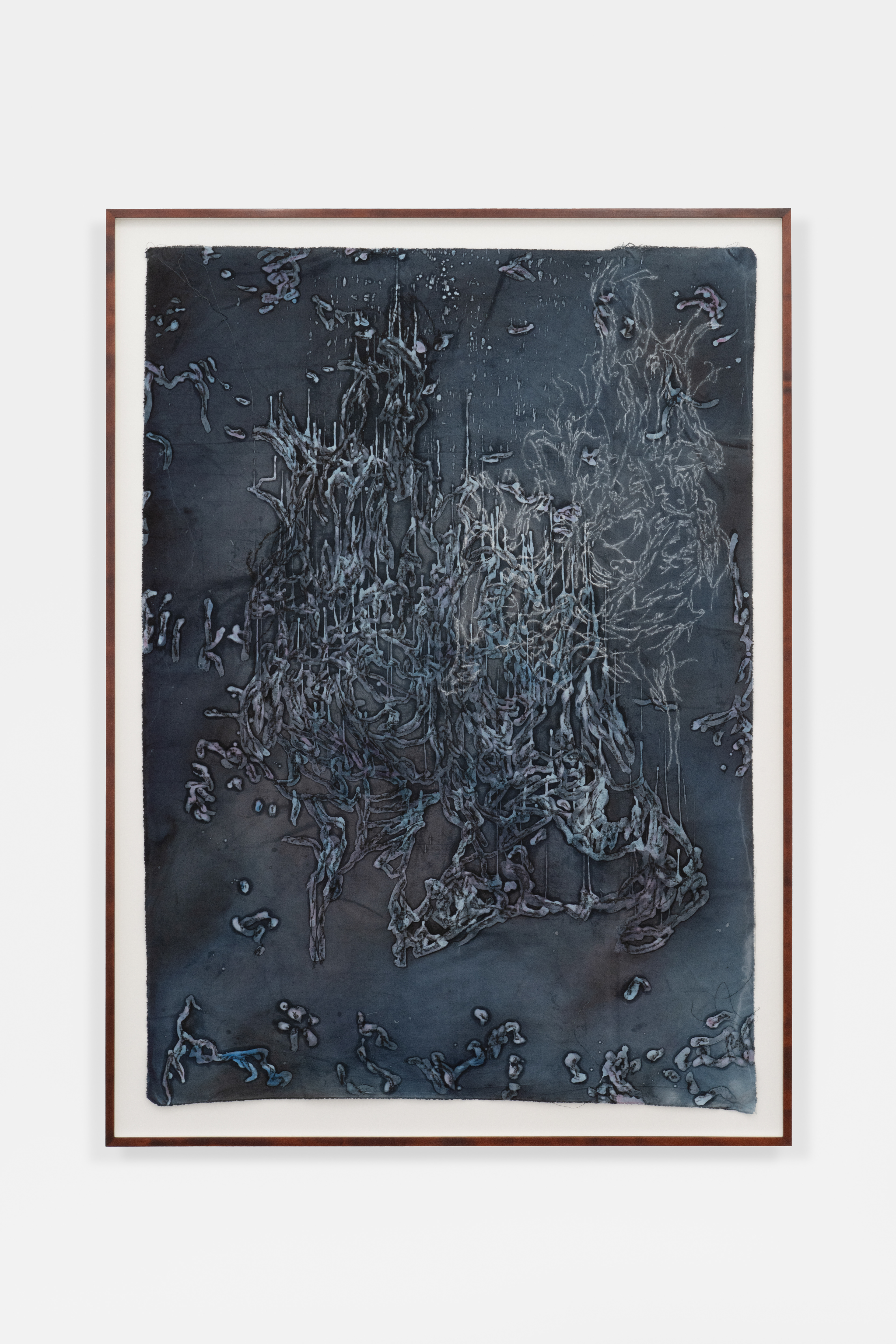 Silver is the Moon I Swallowed (i), 2024, Batik, chalk, pigment dye, salt on cotton blend fabric, 145 x 101 (155 x 113 cm frame)