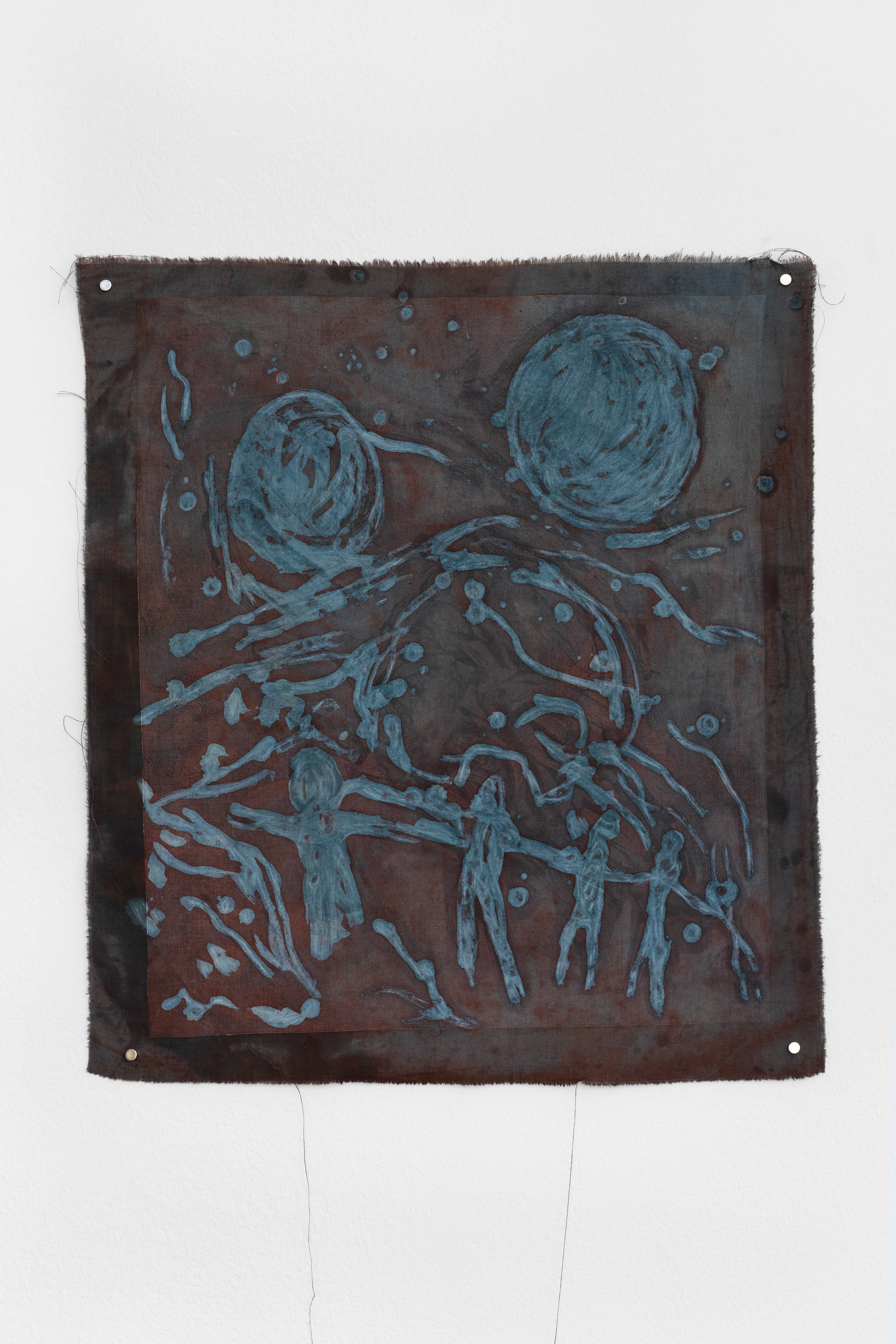 Other Stars will Sing, Salt Sweat, Ravenous Dark, 2025, Batik, gravure print, oil paint, pencil pigment dye, salt on cotton blend fabric, 42 x 39,5 cm