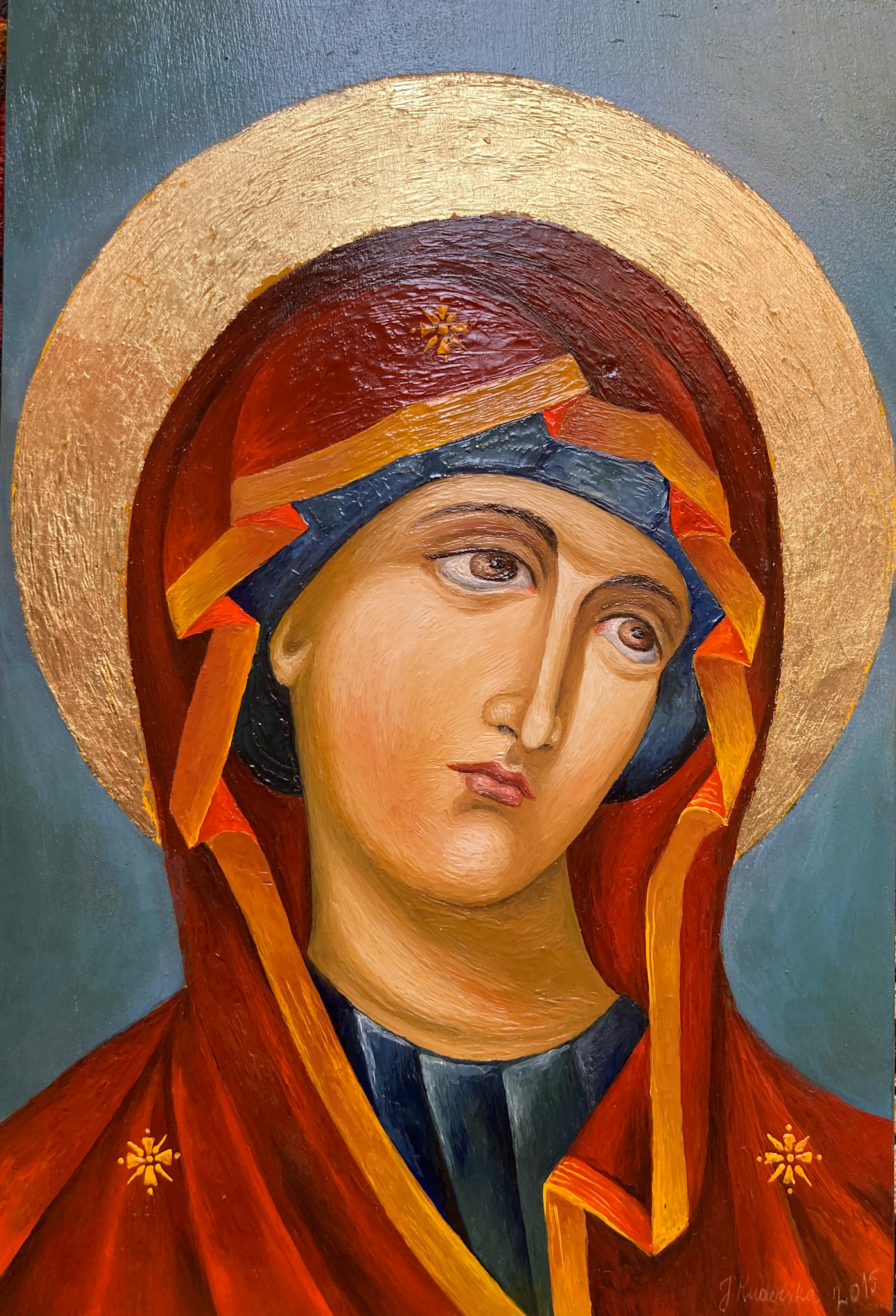 Mother of God,mixed media-hot encaustic and egg tempera, 23x34x2cm