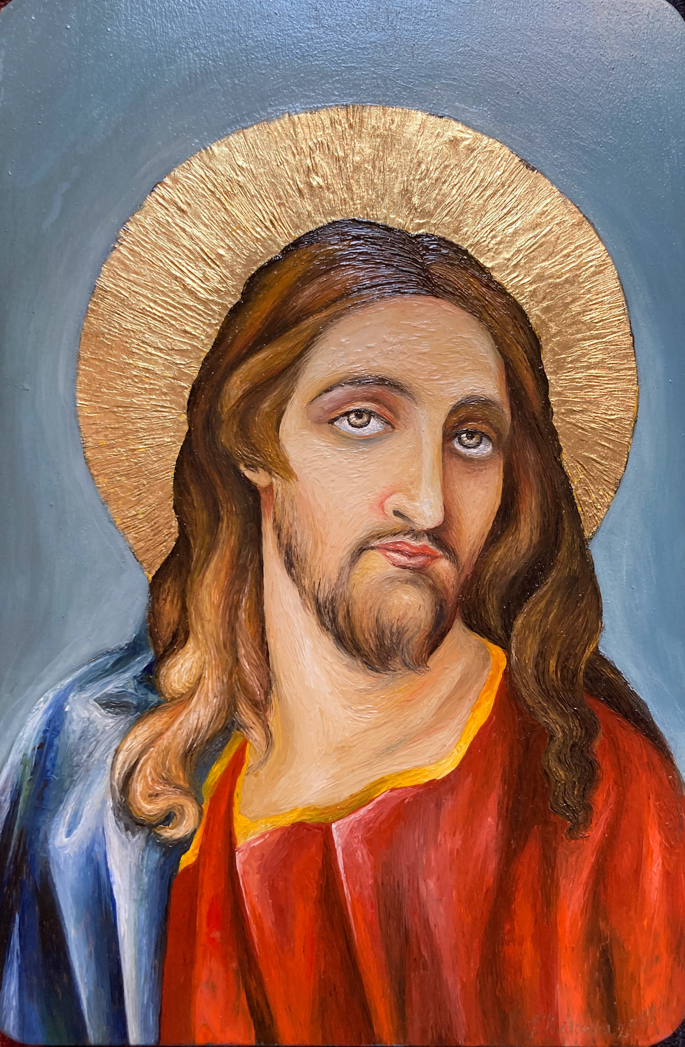 Jesus Christ,mixed media-hot encaustic and egg tempera,20x30x1,4cm