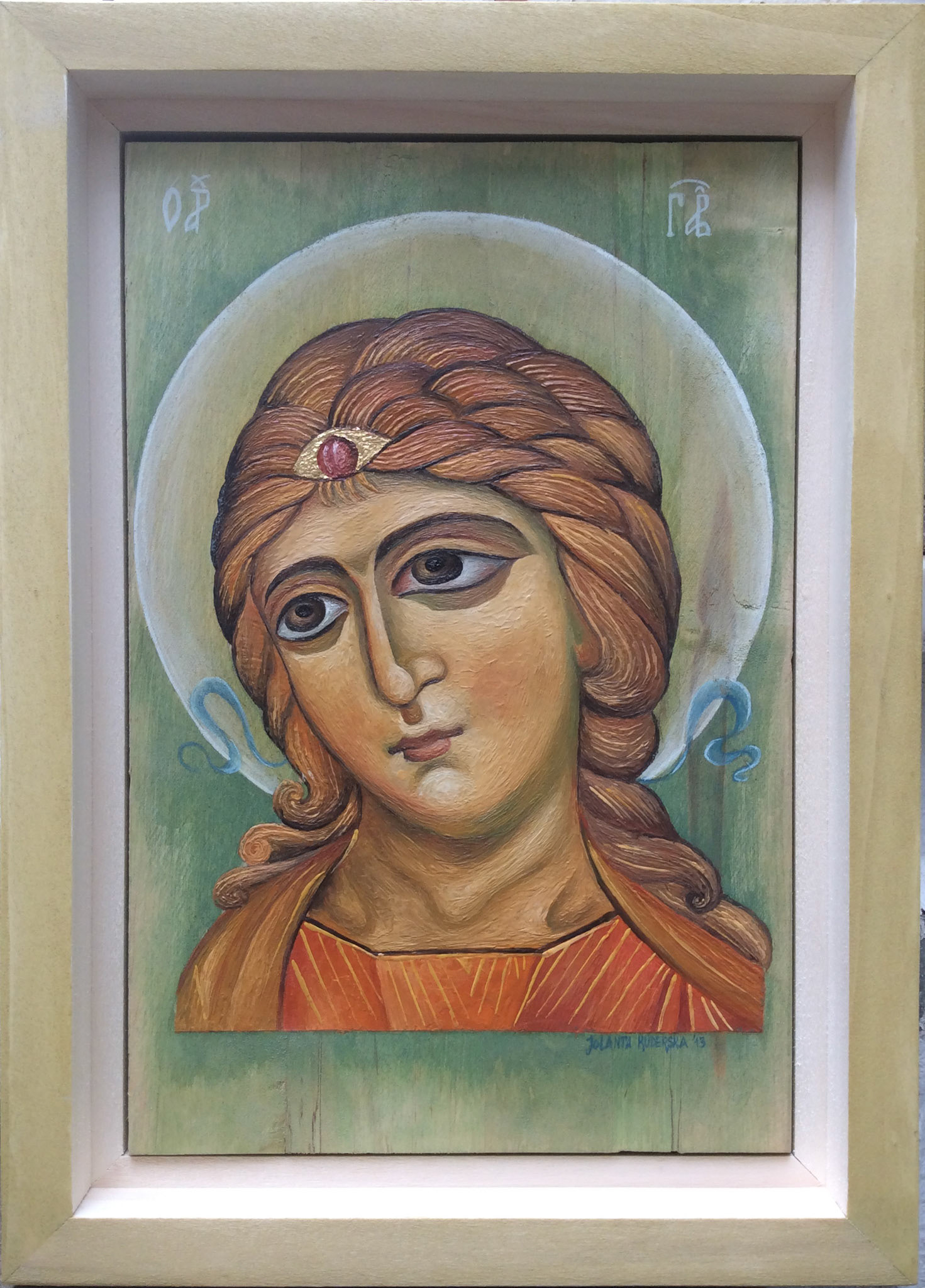 Arch.Gabriel, mixed media-hot encaustic and egg tempera, 24.5x34.5x3.5cm,