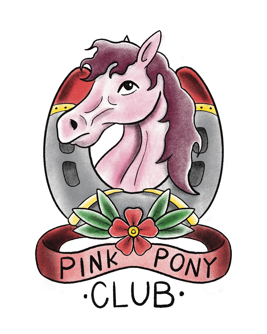 pink pony club american traditional tattoo by austin taylor graphic designer of wasted inc.