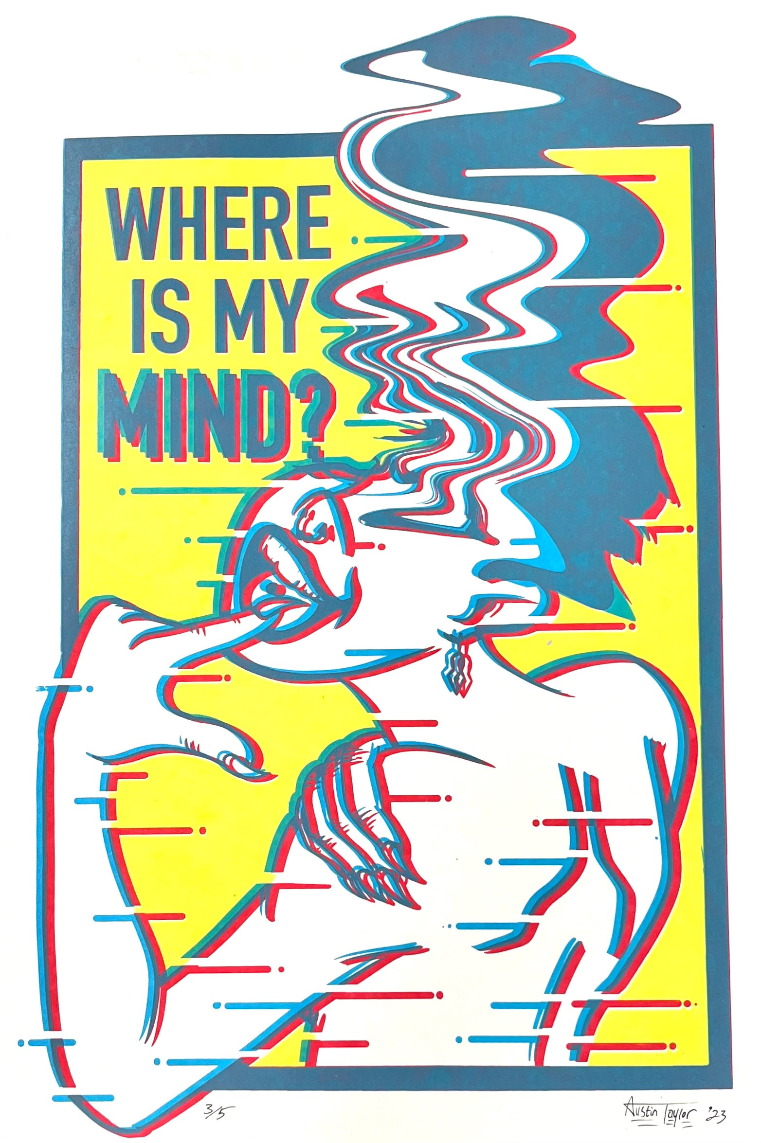 Where is my mind screen print illustration art design by austin taylor of wasted inc. 
