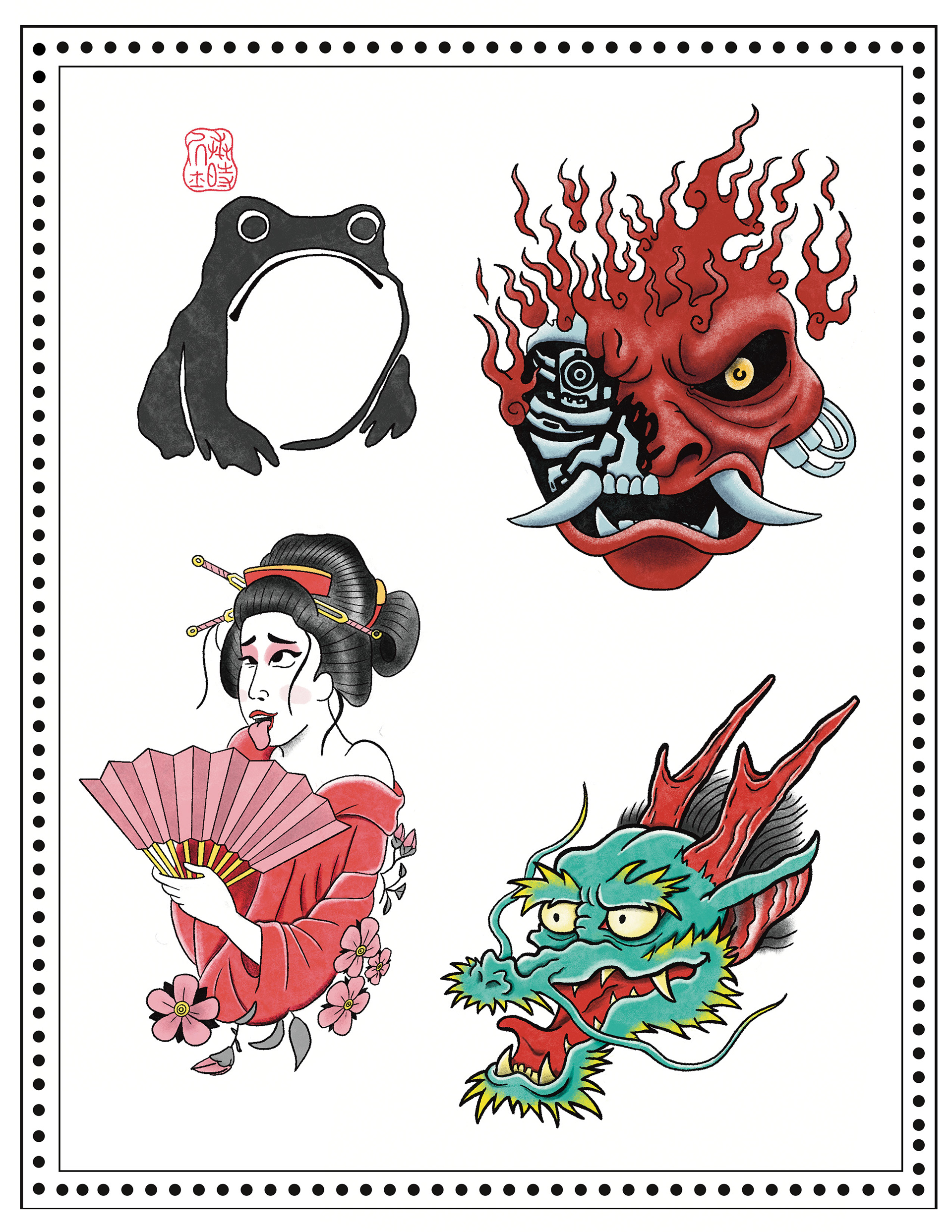 japanese tattoo flash by austin taylor artist, graphic designer, illustrator of wasted inc