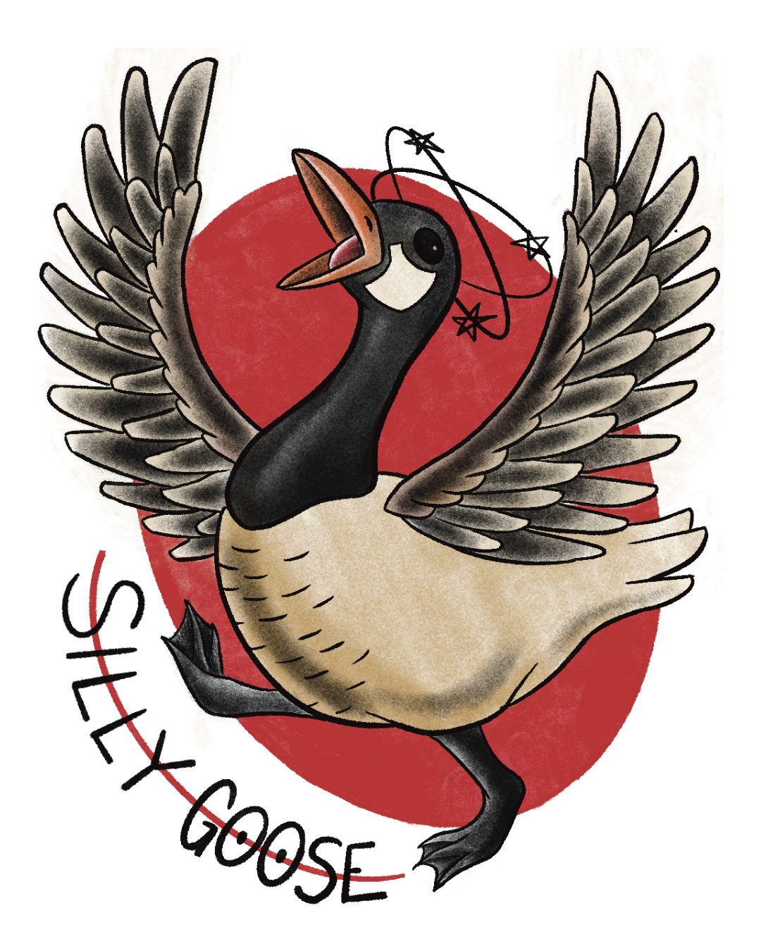 Silly goose american traditional tattoo by austin taylor graphic designer of wasted inc.