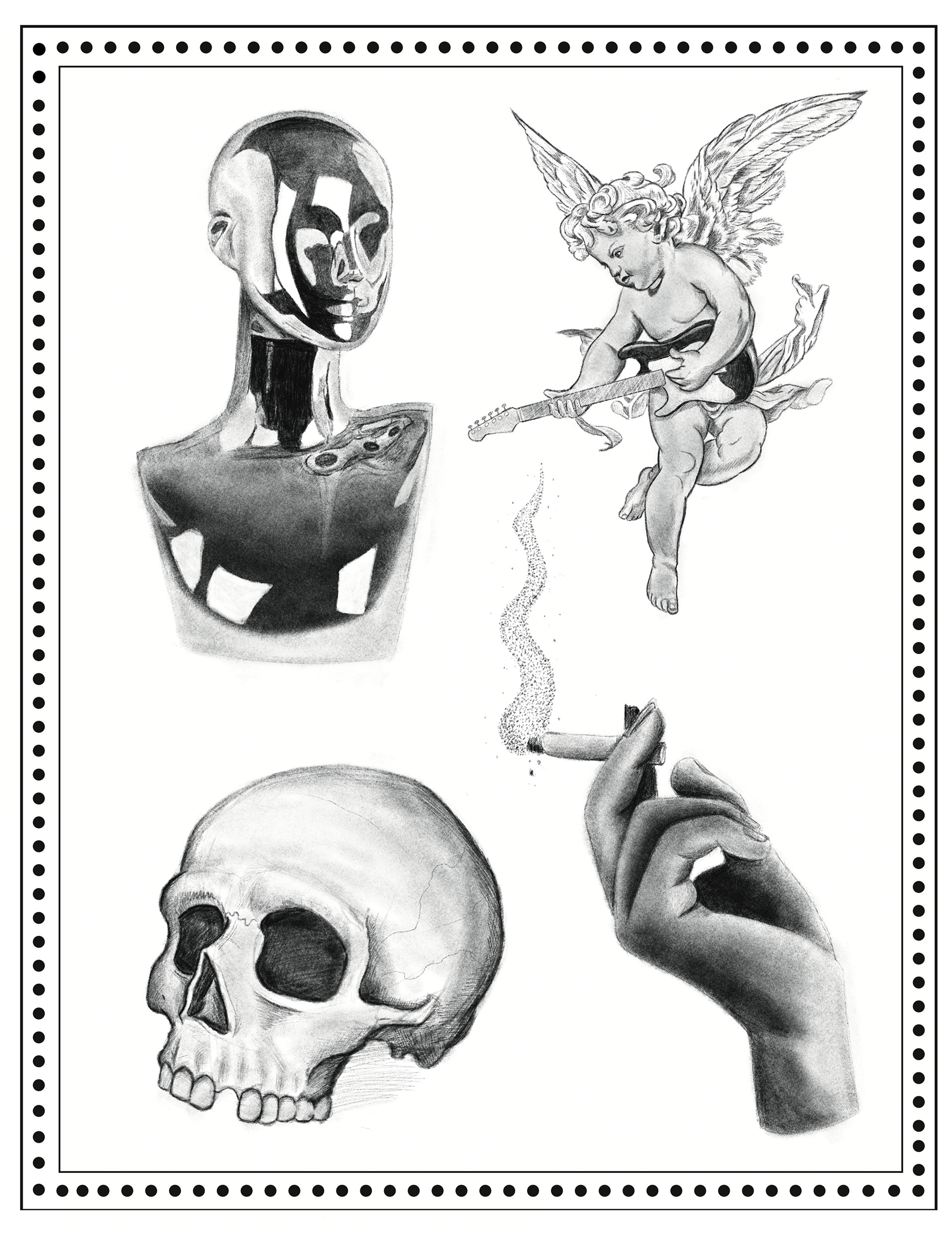 black and grey tattoo flash by austin taylor artist, graphic designer, illustrator of wasted inc