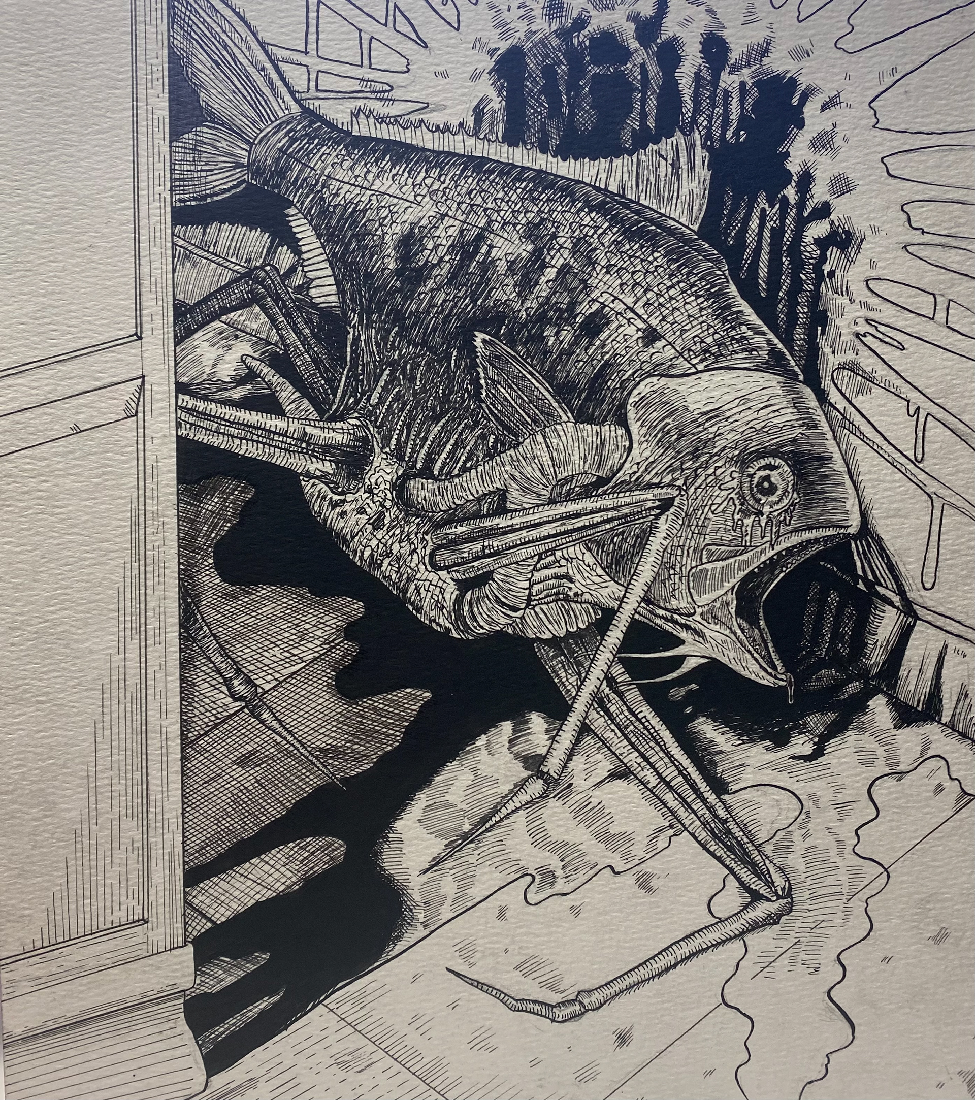 Gyo junji ito illustration drawing by austin taylor of wasted inc
